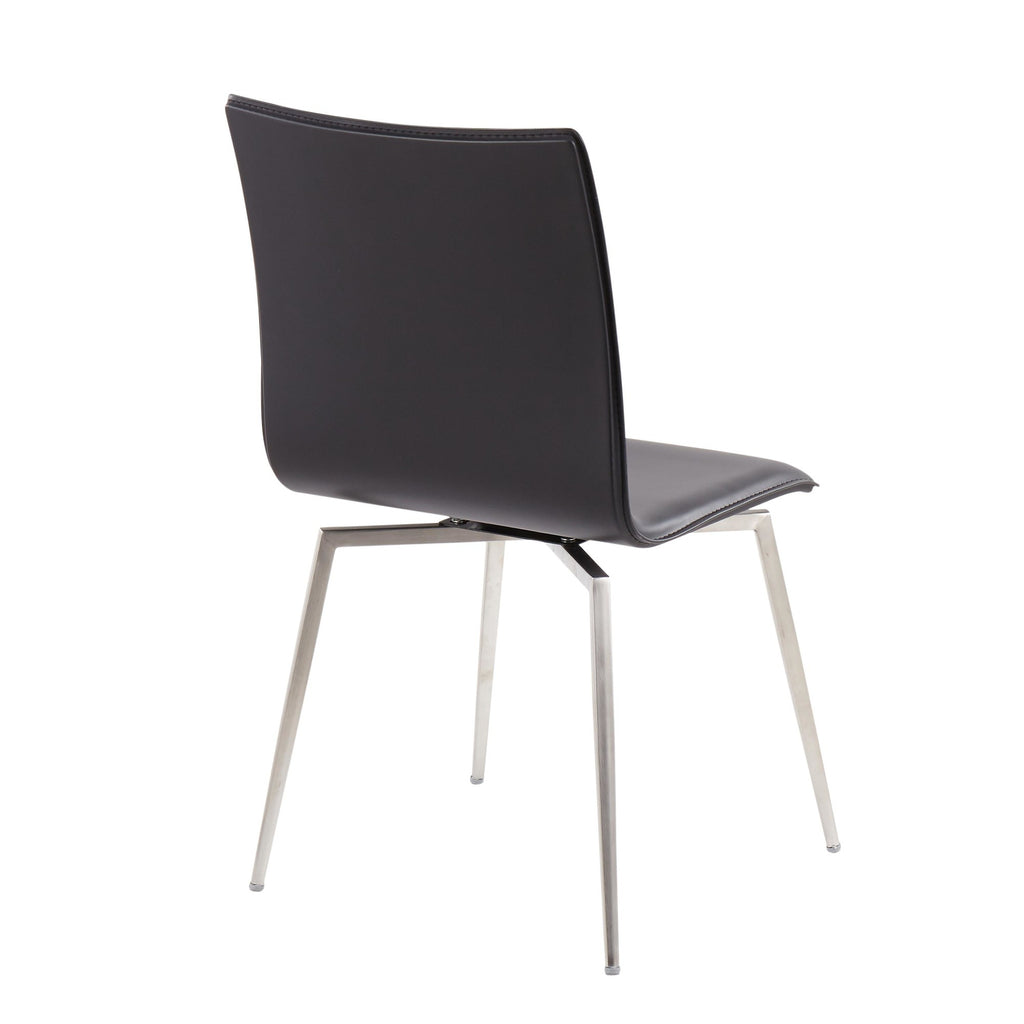 Mason Upholstered Chair - Set of 2 - Brushed Stainless Steel, Black PU