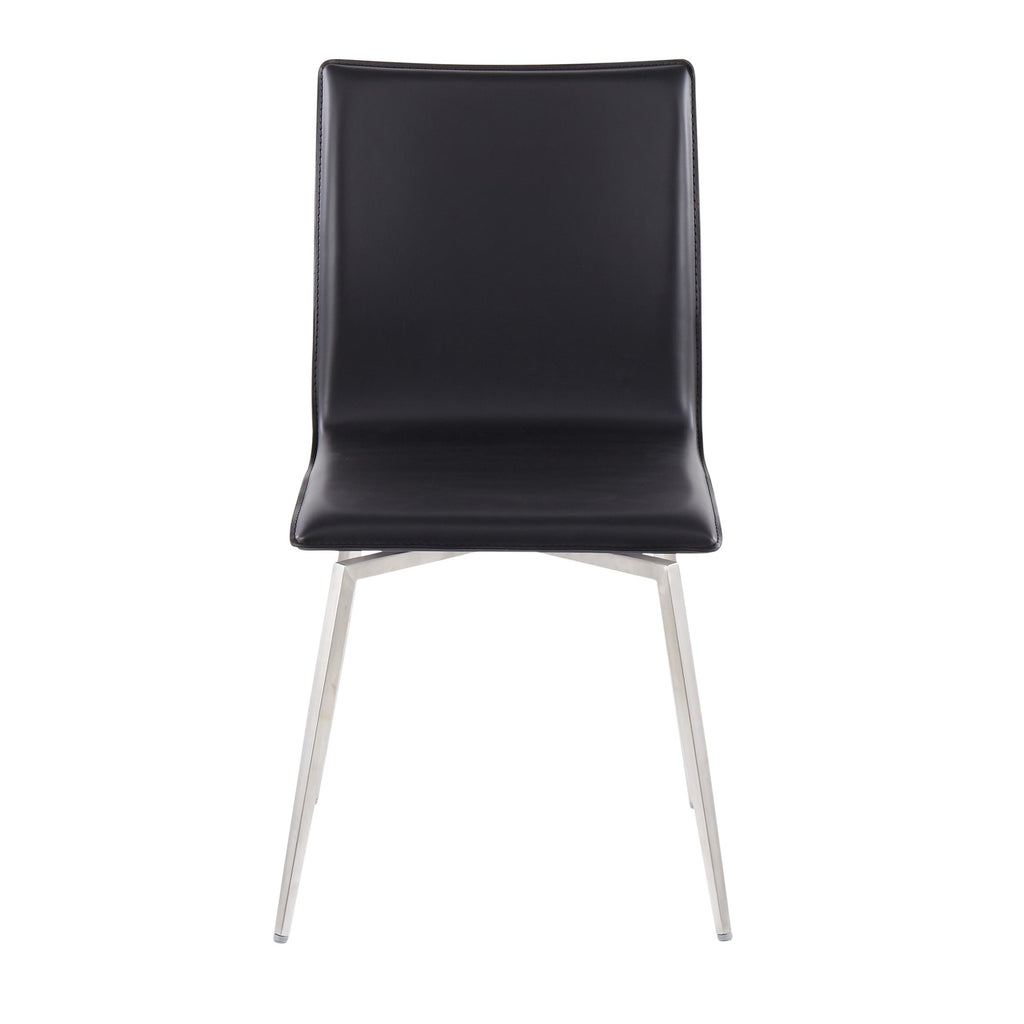 Mason Upholstered Chair - Set of 2 - Brushed Stainless Steel, Black PU