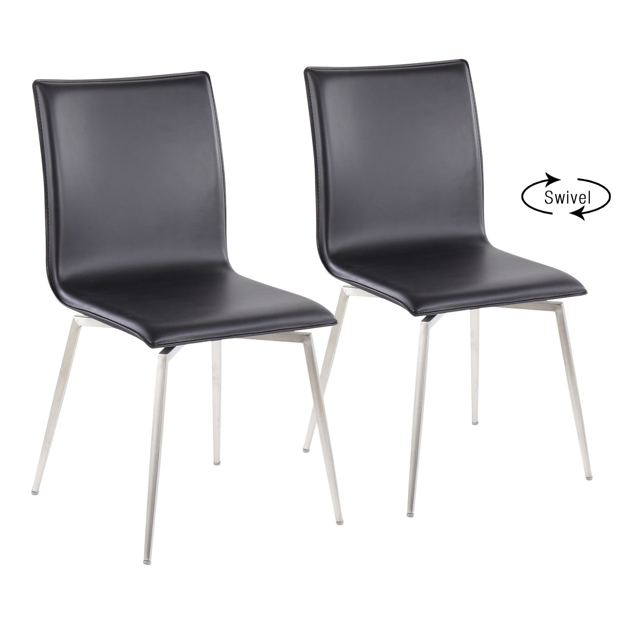 Mason Upholstered Chair - Set of 2 - Brushed Stainless Steel, Black PU
