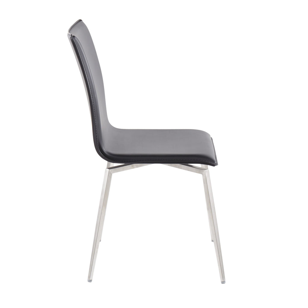 Mason Upholstered Chair - Set of 2 - Brushed Stainless Steel, Black PU