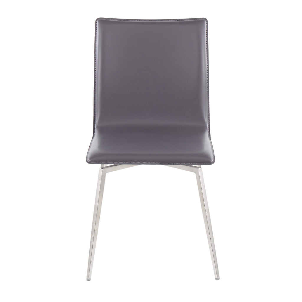 Mason Upholstered Chair - Set of 2 - Brushed Stainless Steel, Grey PU