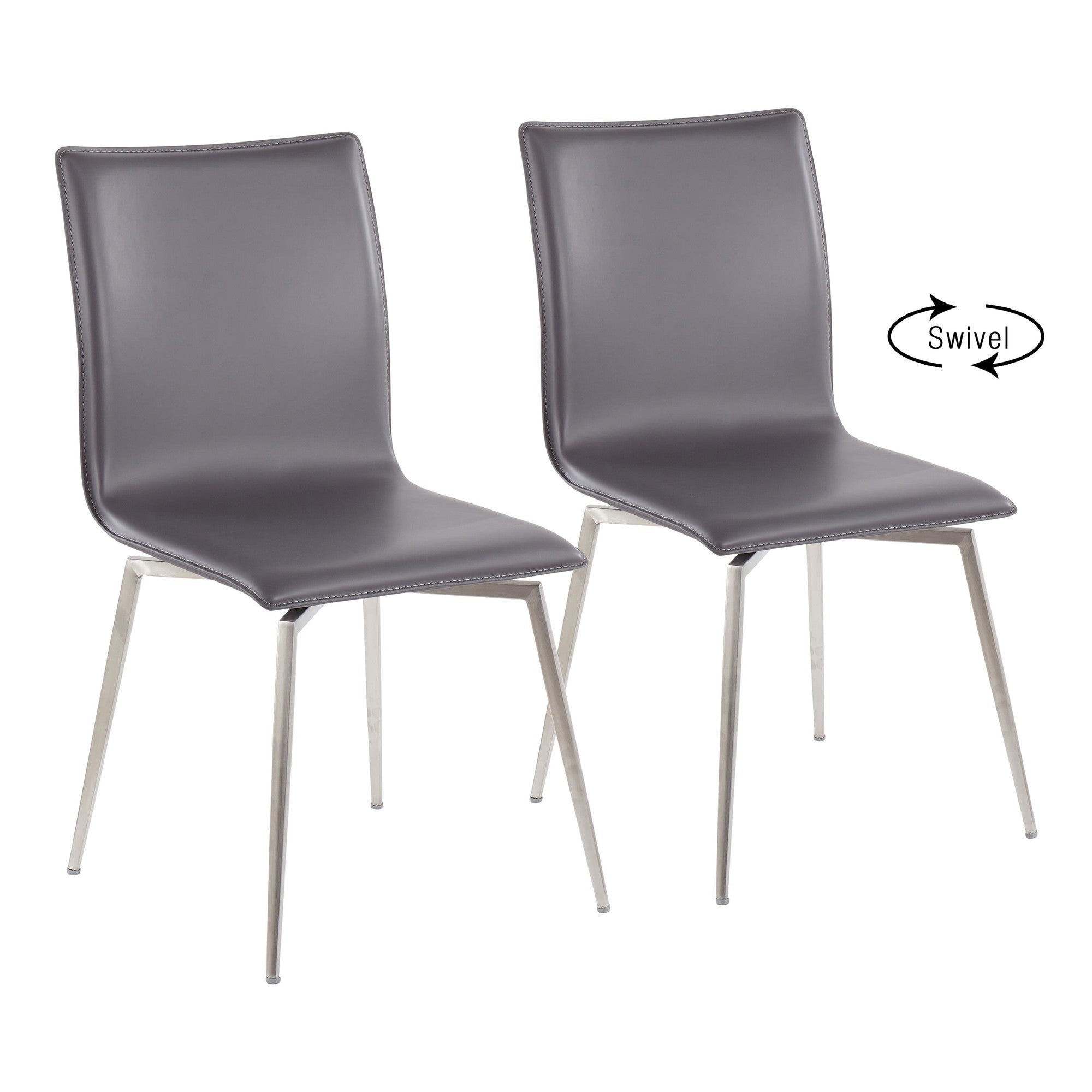 Mason Upholstered Chair - Set of 2 - Brushed Stainless Steel, Grey PU