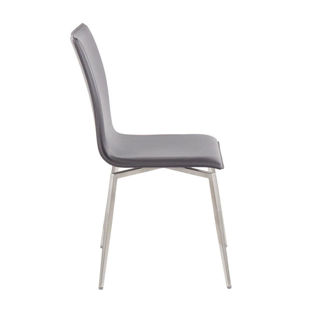 Mason Upholstered Chair - Set of 2 - Brushed Stainless Steel, Grey PU
