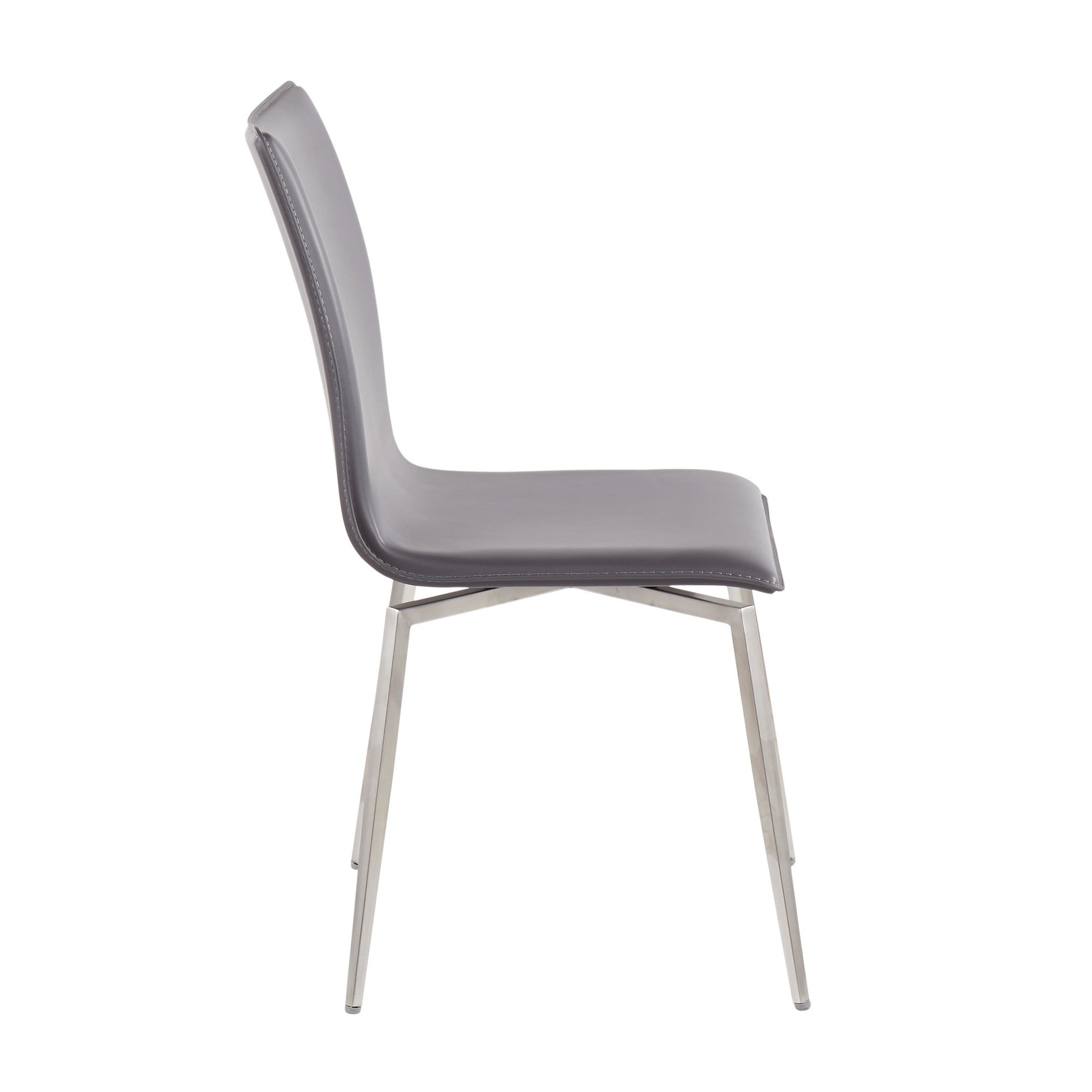 Mason Upholstered Chair - Set of 2 - Brushed Stainless Steel, Grey PU