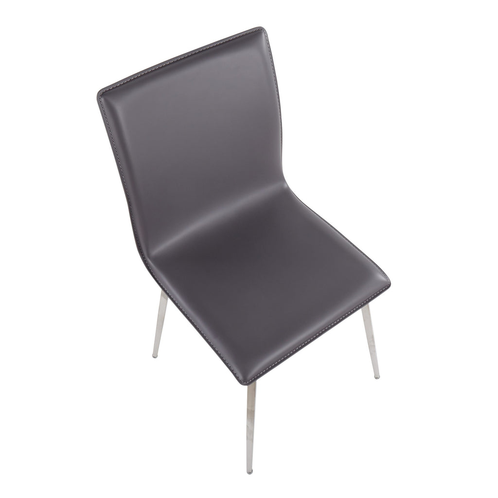 Mason Upholstered Chair - Set of 2 - Brushed Stainless Steel, Grey PU