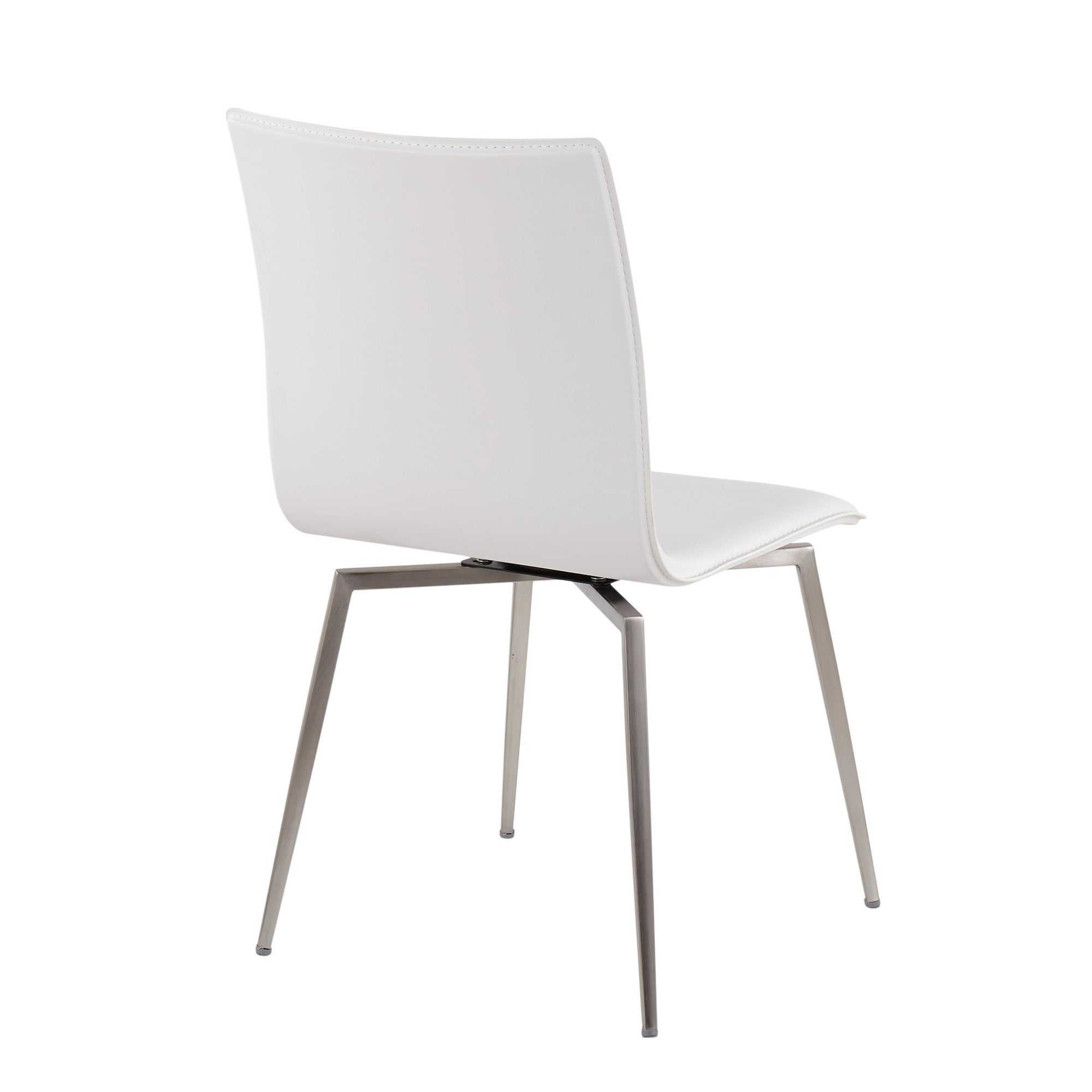 Mason Upholstered Chair - Set of 2 - Brushed Stainless Steel, White PU