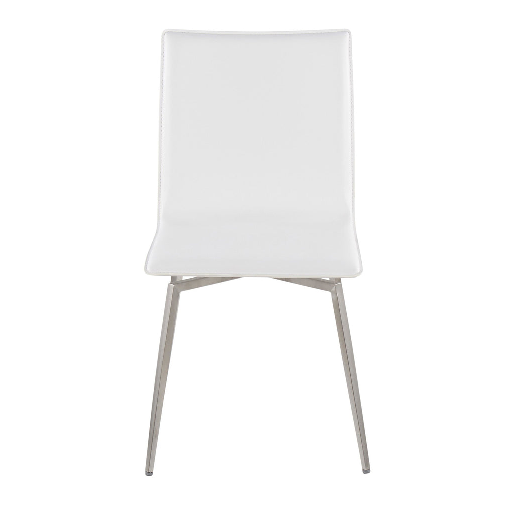 Mason Upholstered Chair - Set of 2 - Brushed Stainless Steel, White PU