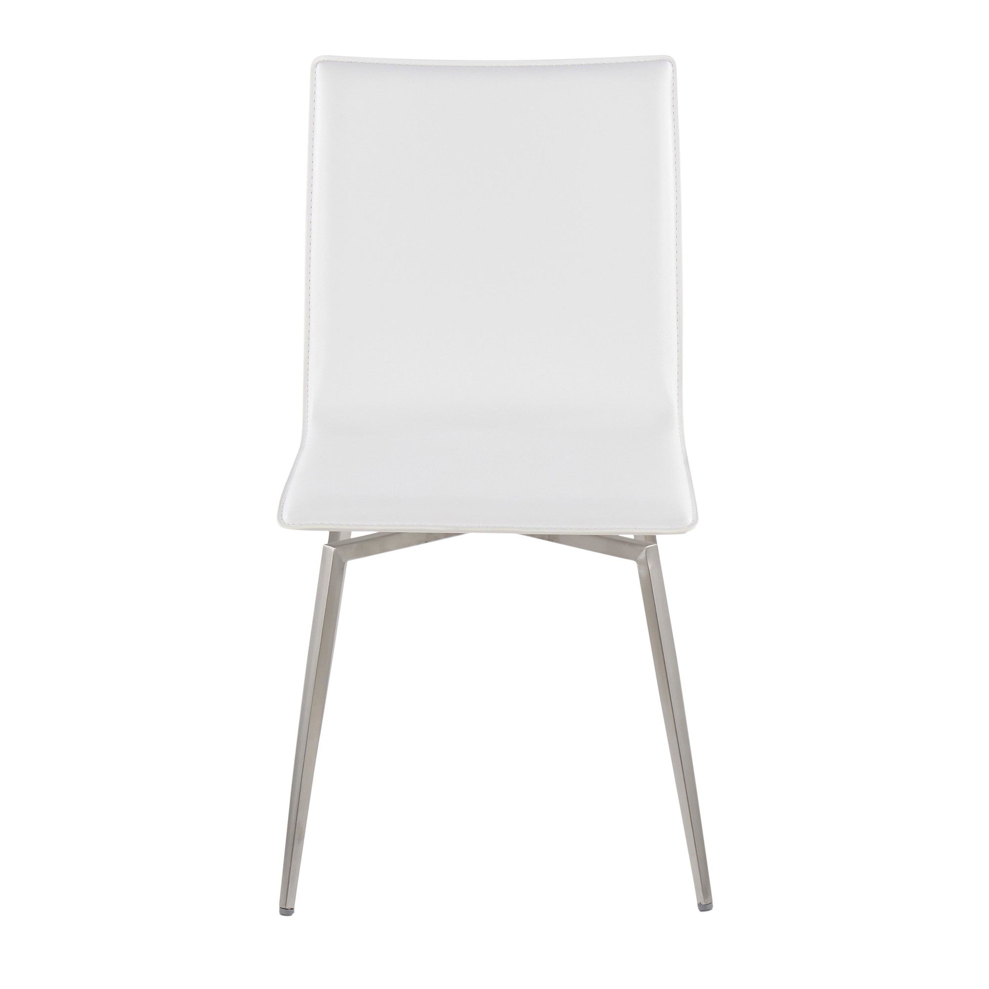 Mason Upholstered Chair - Set of 2 - Brushed Stainless Steel, White PU