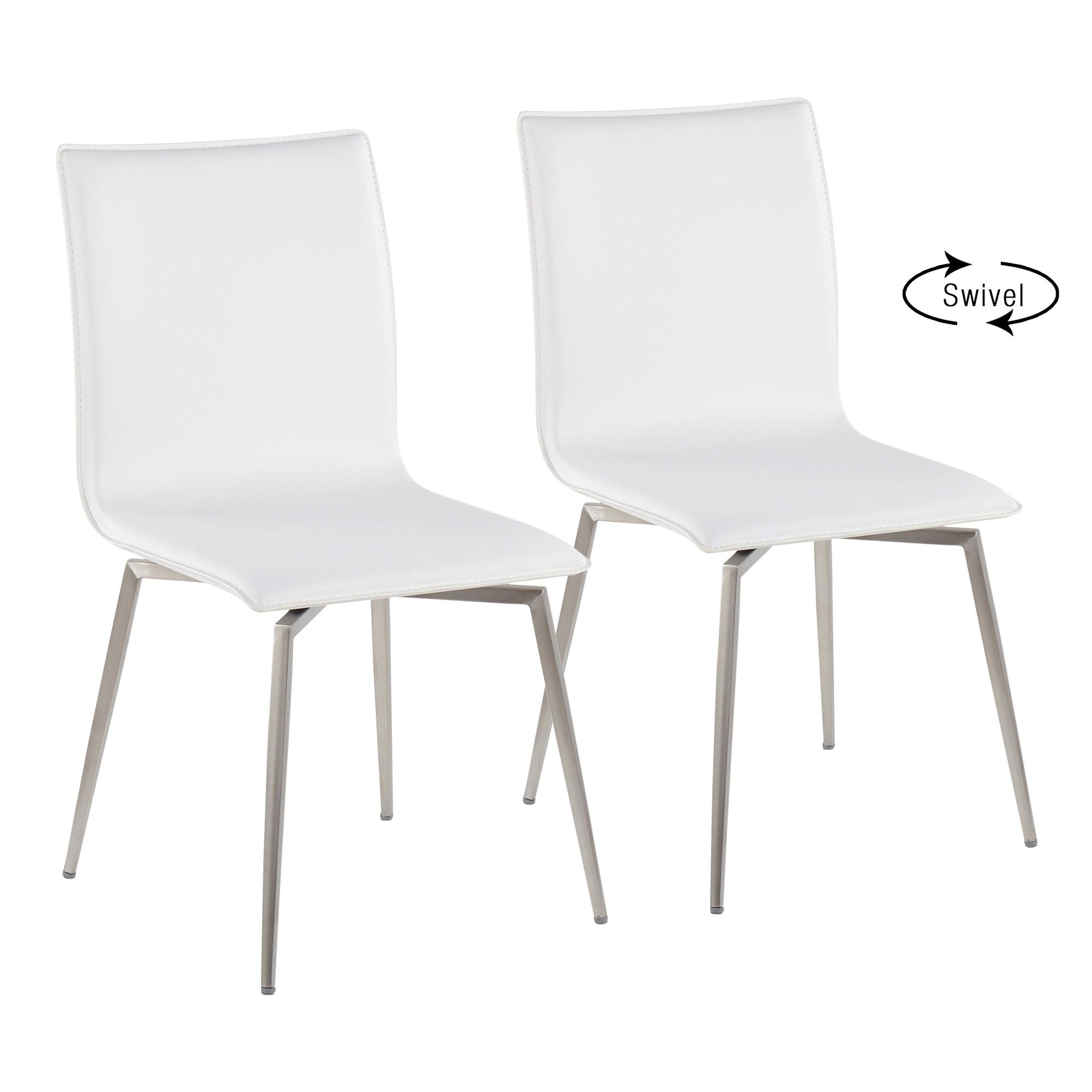 Mason Upholstered Chair - Set of 2 - Brushed Stainless Steel, White PU