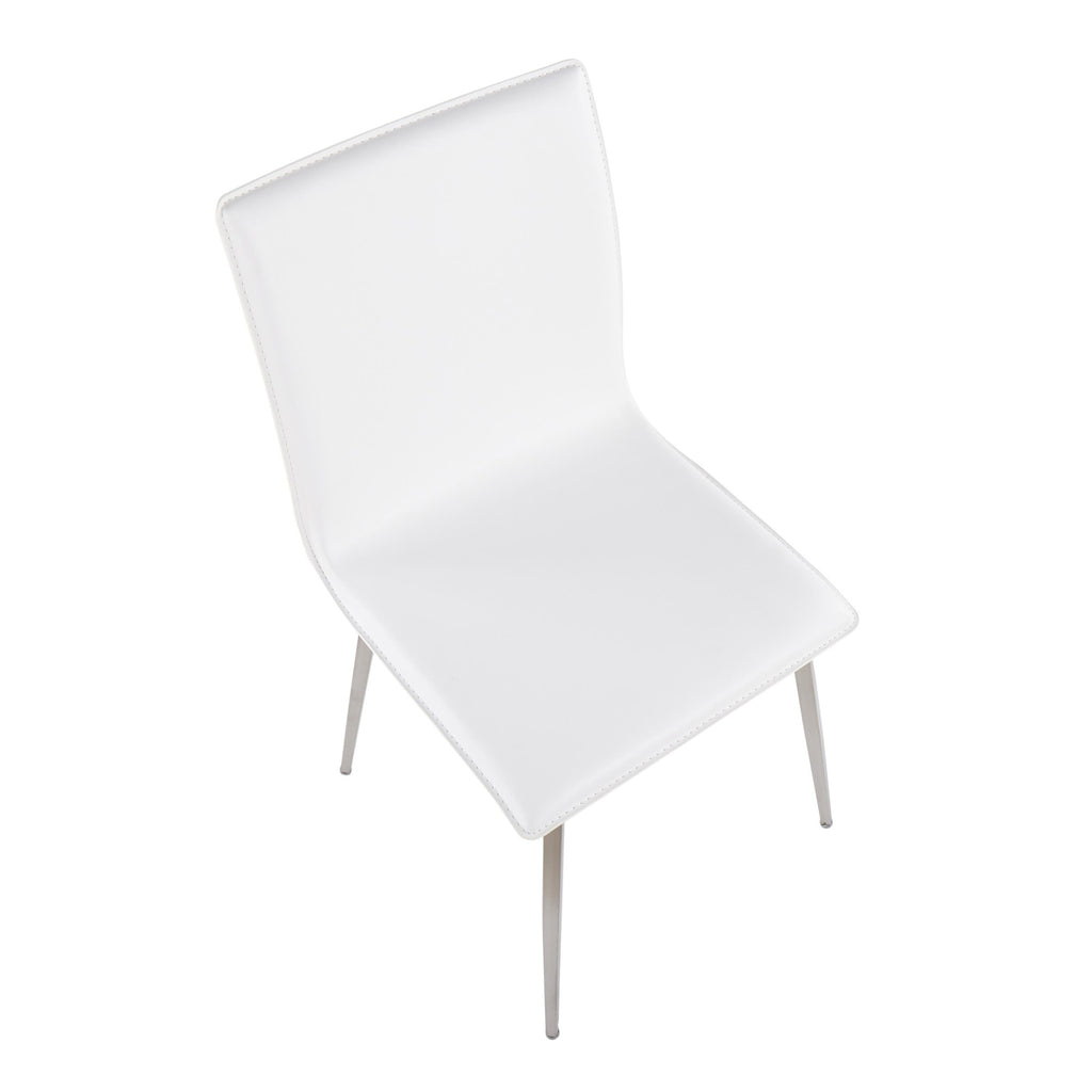 Mason Upholstered Chair - Set of 2 - Brushed Stainless Steel, White PU