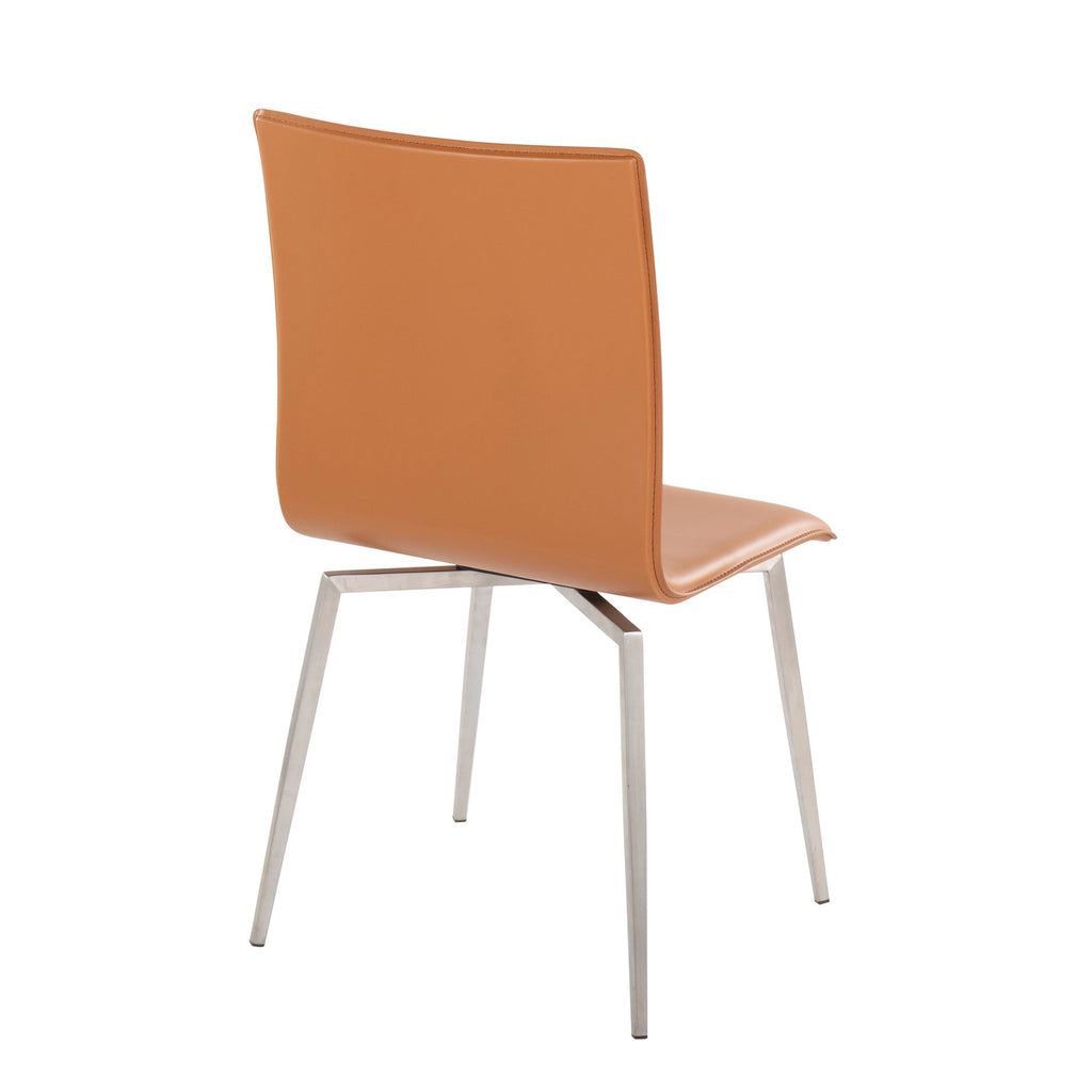 Mason Upholstered Chair - Set of 2 - Stainless Steel, Camel PU