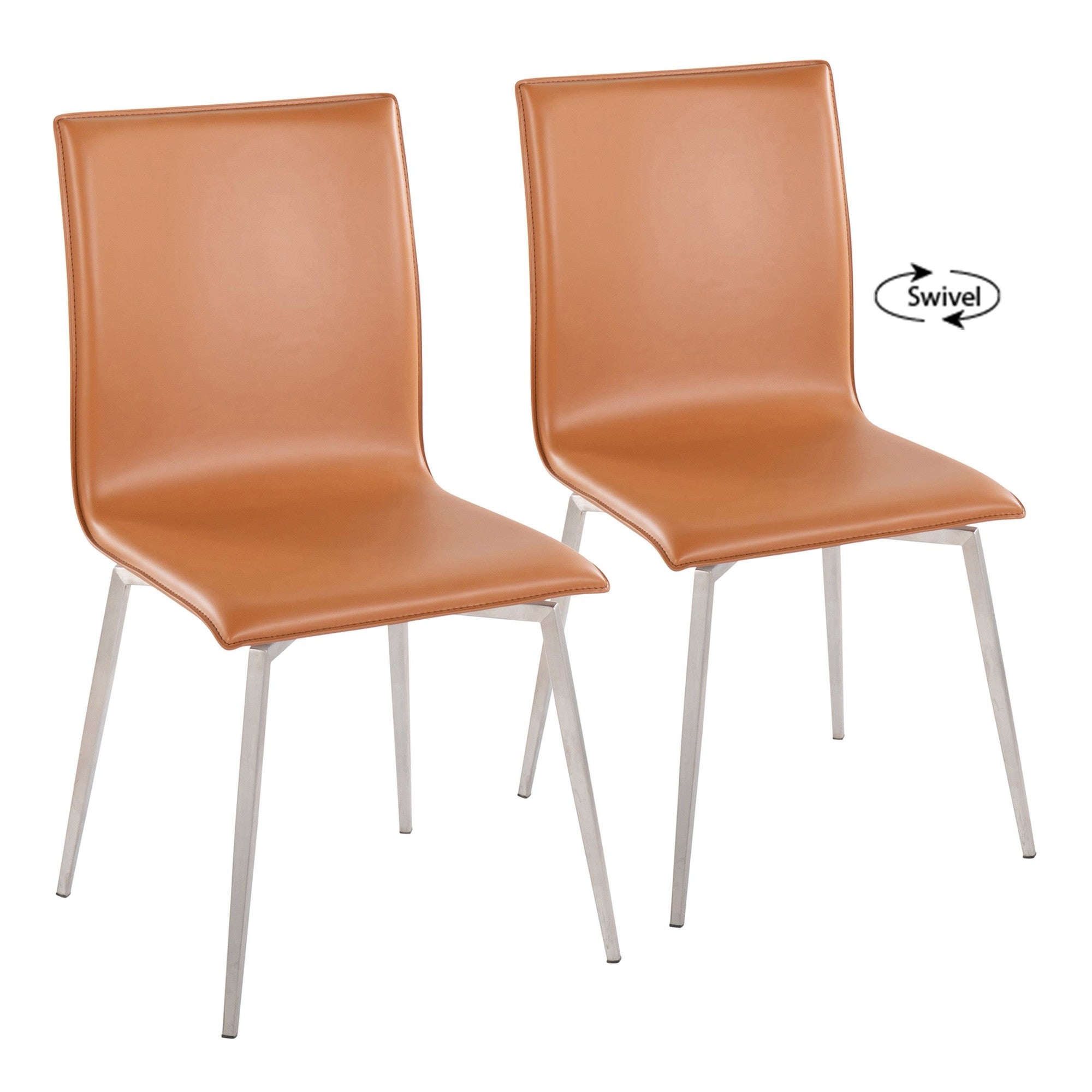 Mason Upholstered Chair - Set of 2 - Stainless Steel, Camel PU