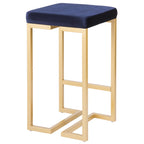 Midas 26" Fixed-Height Counter Stool - Set of 2 - Gold Metal, Royal Blue Velvet