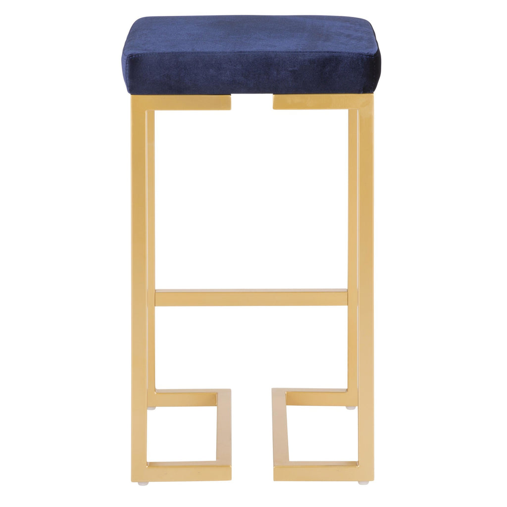 Midas 26" Fixed-Height Counter Stool - Set of 2 - Gold Metal, Royal Blue Velvet