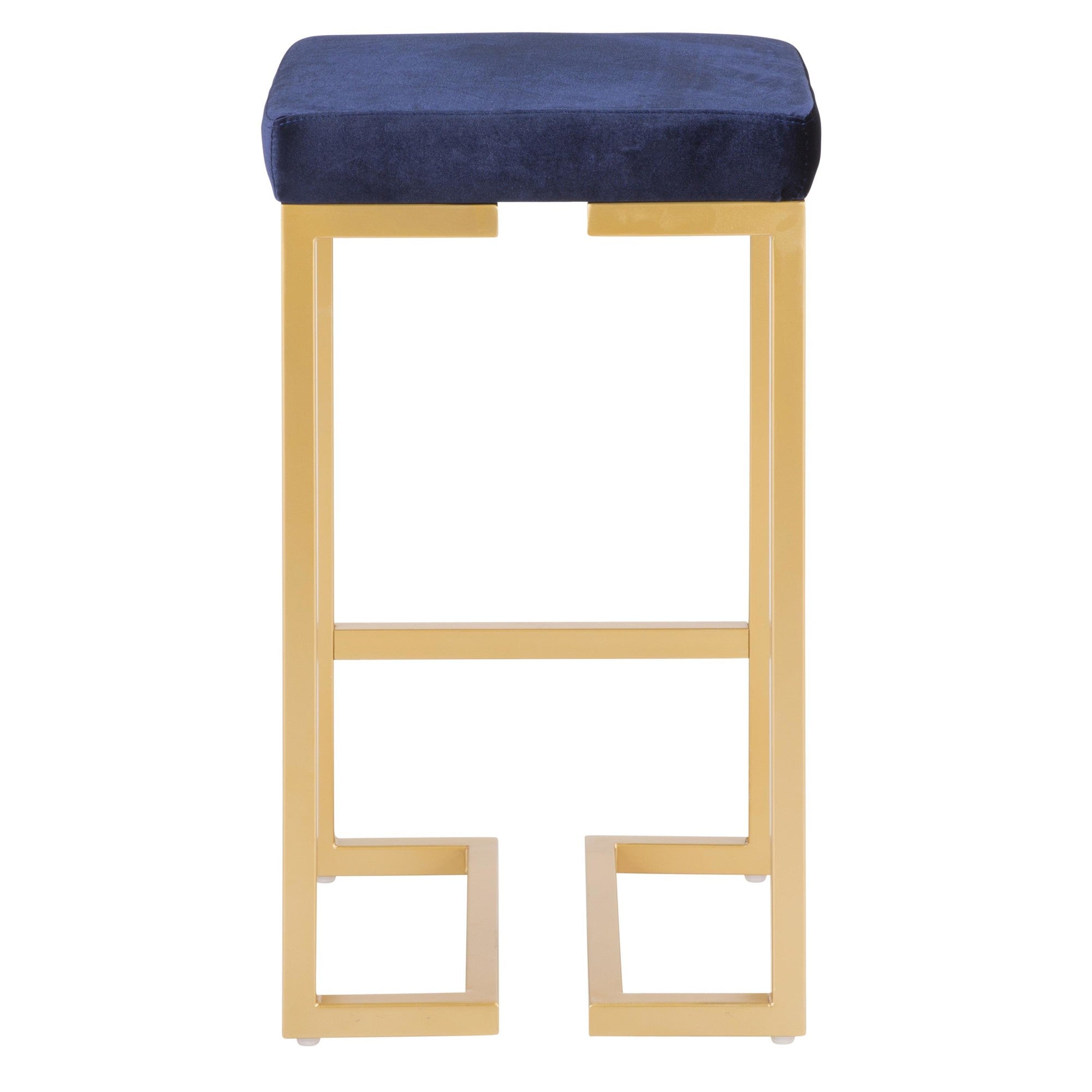 Midas 26" Fixed-Height Counter Stool - Set of 2 - Gold Metal, Royal Blue Velvet