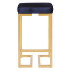 Midas 26" Fixed-Height Counter Stool - Set of 2 - Gold Metal, Royal Blue Velvet