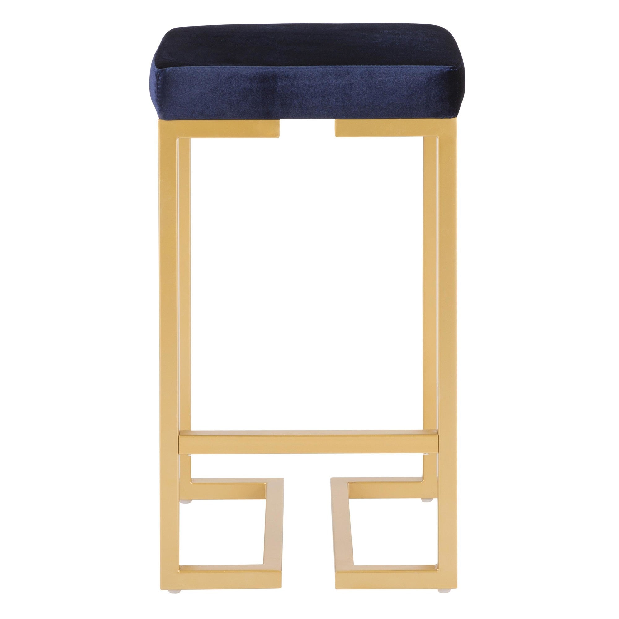 Midas 26" Fixed-Height Counter Stool - Set of 2 - Gold Metal, Royal Blue Velvet