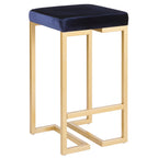 Midas 26" Fixed-Height Counter Stool - Set of 2 - Gold Metal, Royal Blue Velvet