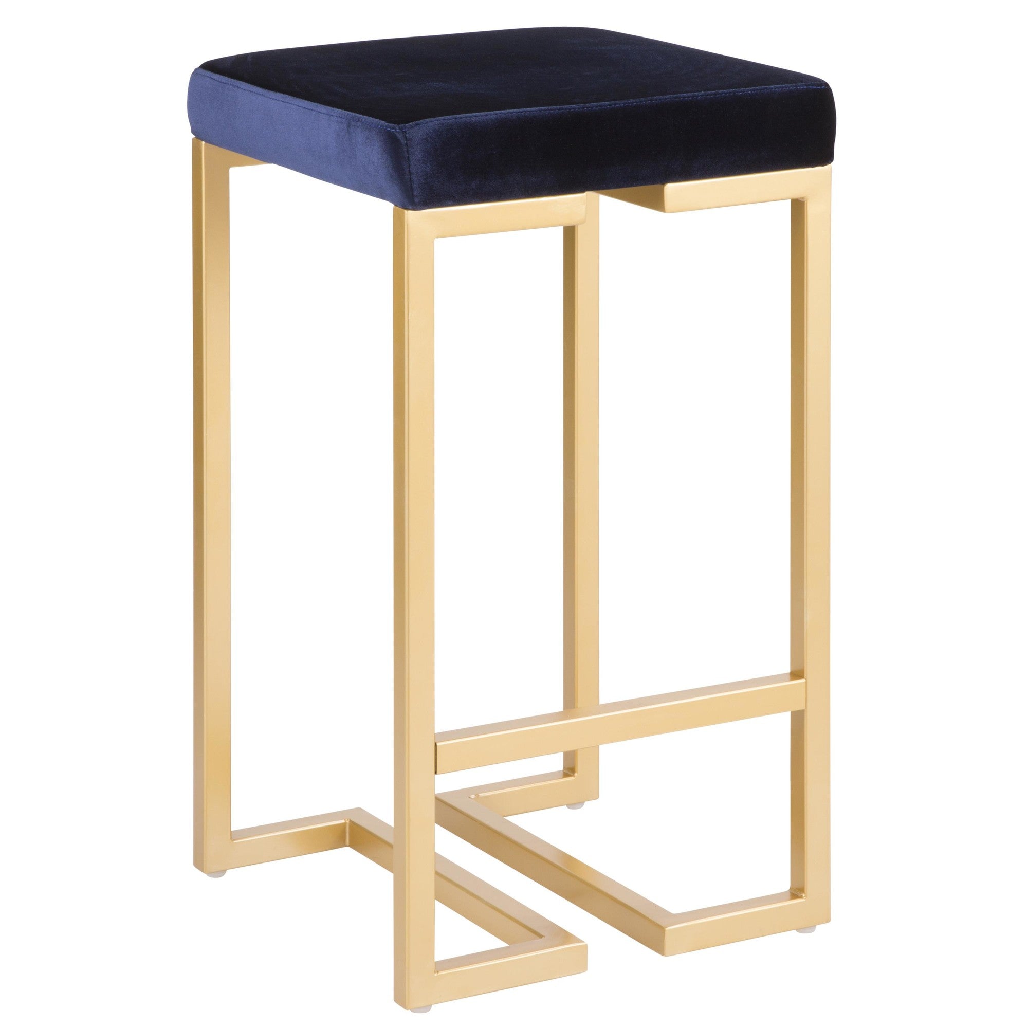 Midas 26" Fixed-Height Counter Stool - Set of 2 - Gold Metal, Royal Blue Velvet