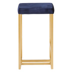 Midas 26" Fixed-Height Counter Stool - Set of 2 - Gold Metal, Royal Blue Velvet