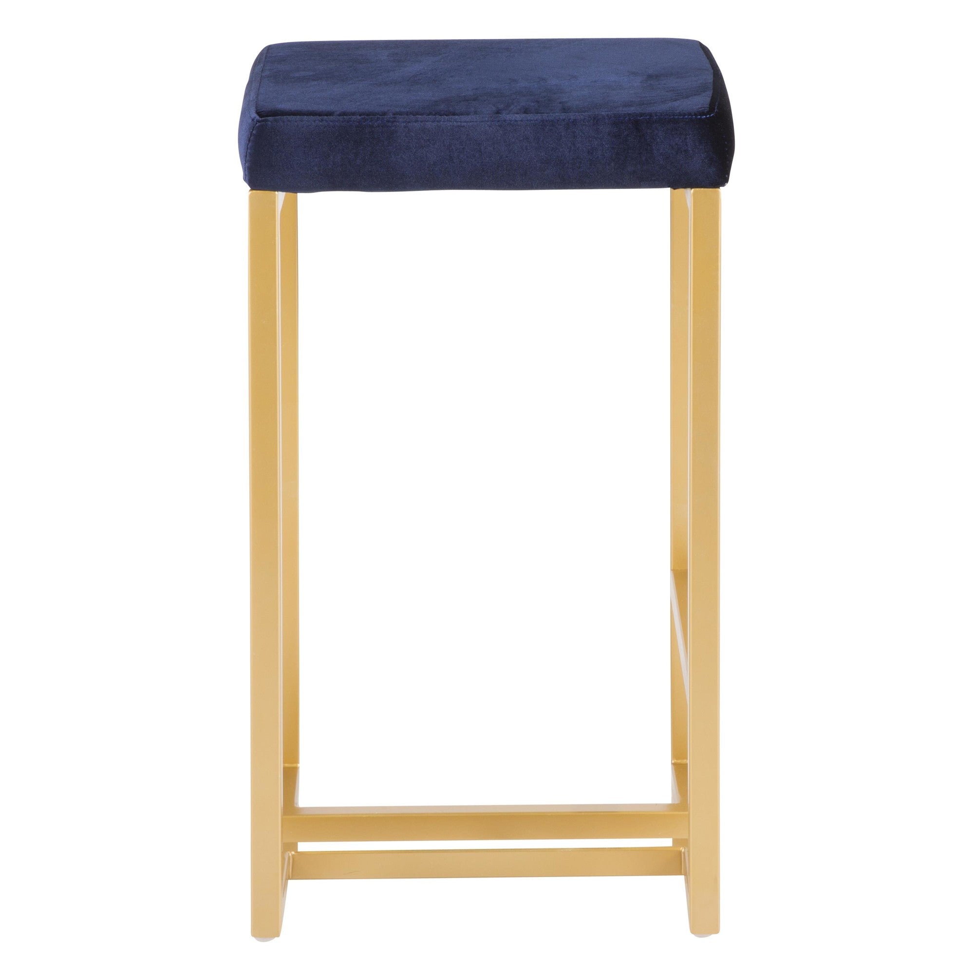 Midas 26" Fixed-Height Counter Stool - Set of 2 - Gold Metal, Royal Blue Velvet