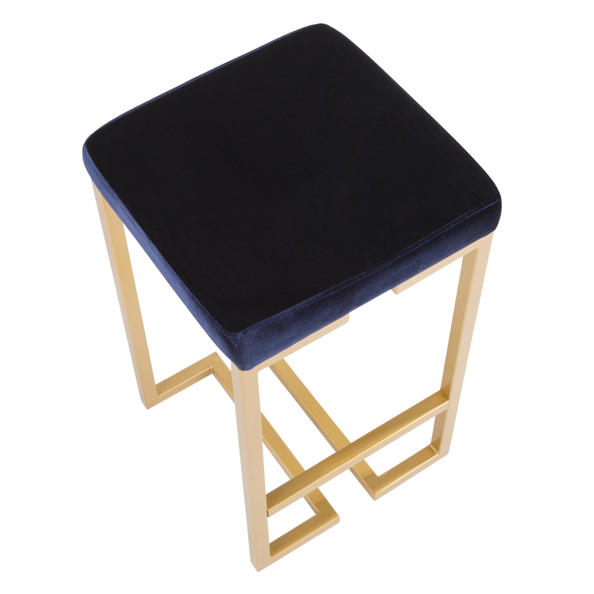 Midas 26" Fixed-Height Counter Stool - Set of 2 - Gold Metal, Royal Blue Velvet