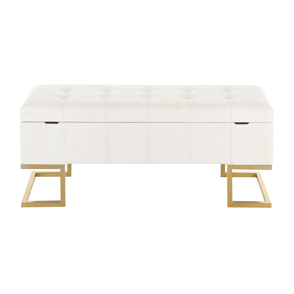 Midas Storage Bench - Gold Steel, White Velvet