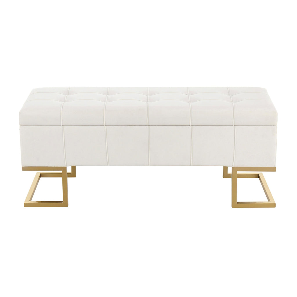 Midas Storage Bench - Gold Steel, White Velvet