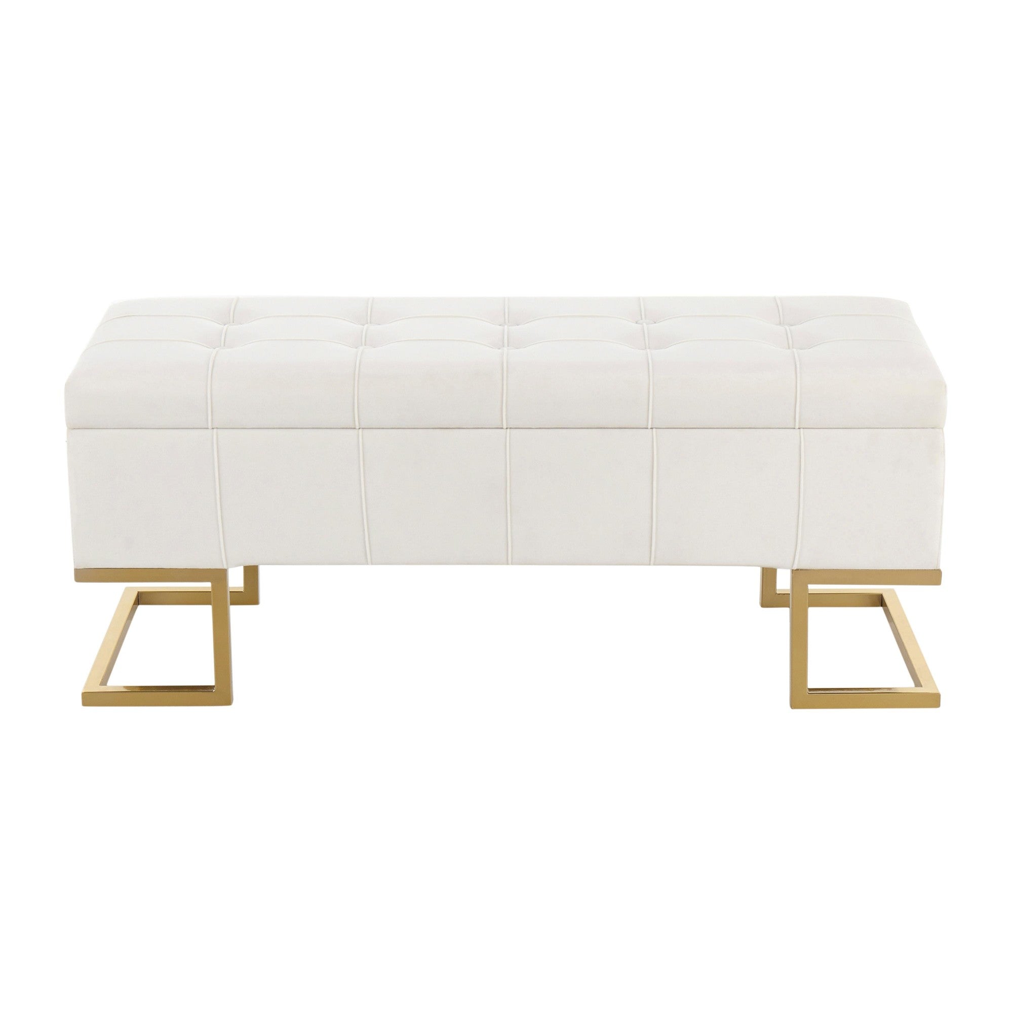 Midas Storage Bench - Gold Steel, White Velvet