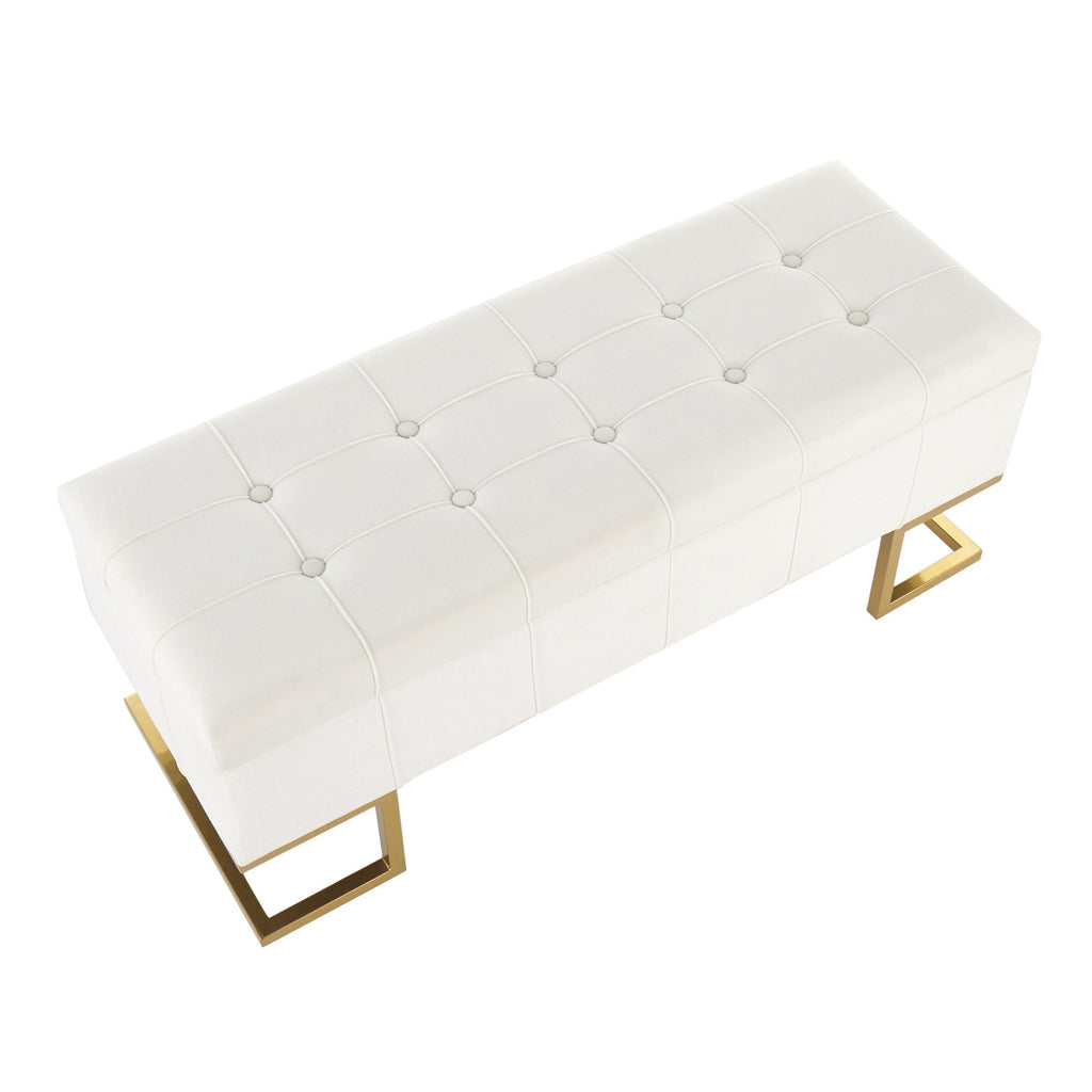 Midas Storage Bench - Gold Steel, White Velvet