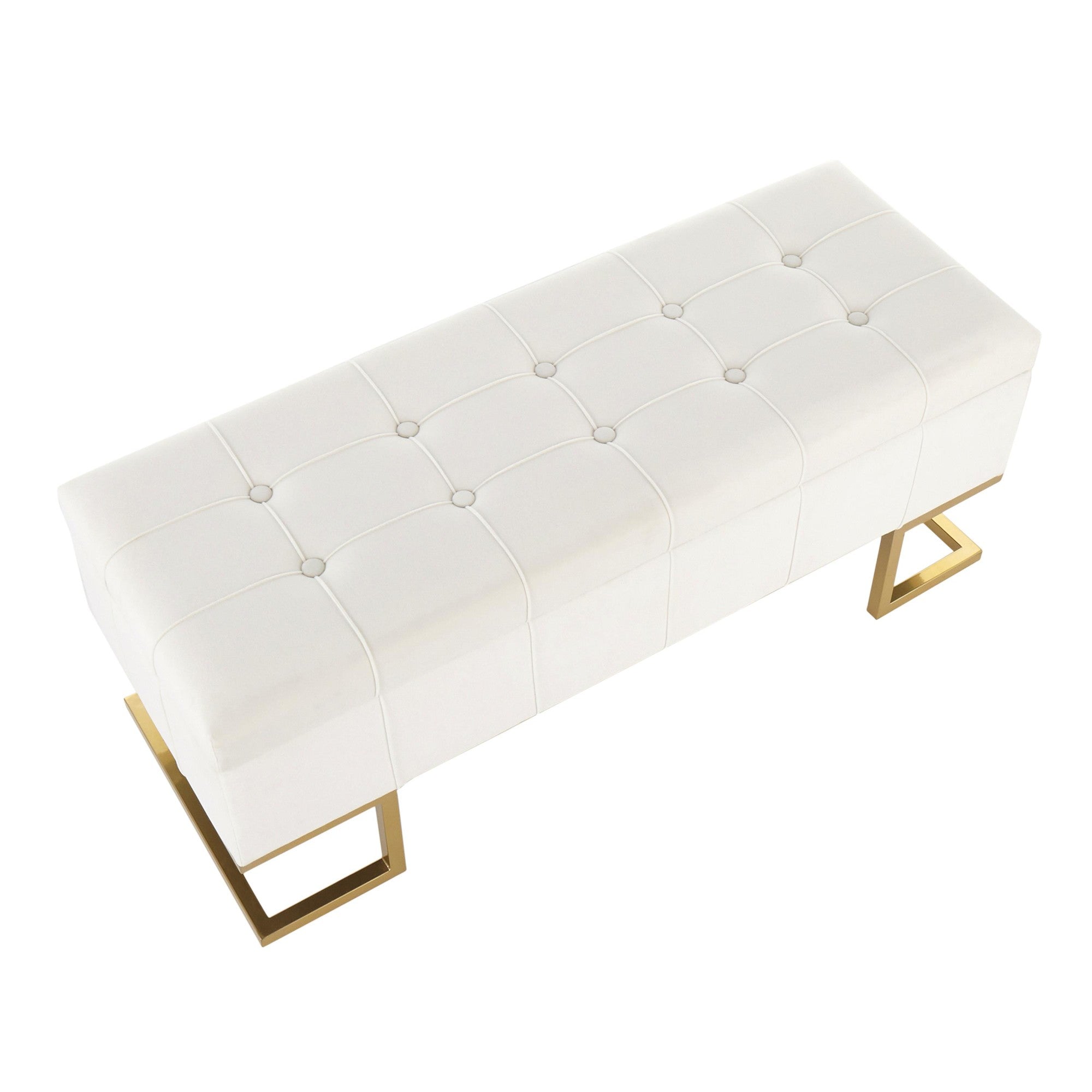 Midas Storage Bench - Gold Steel, White Velvet