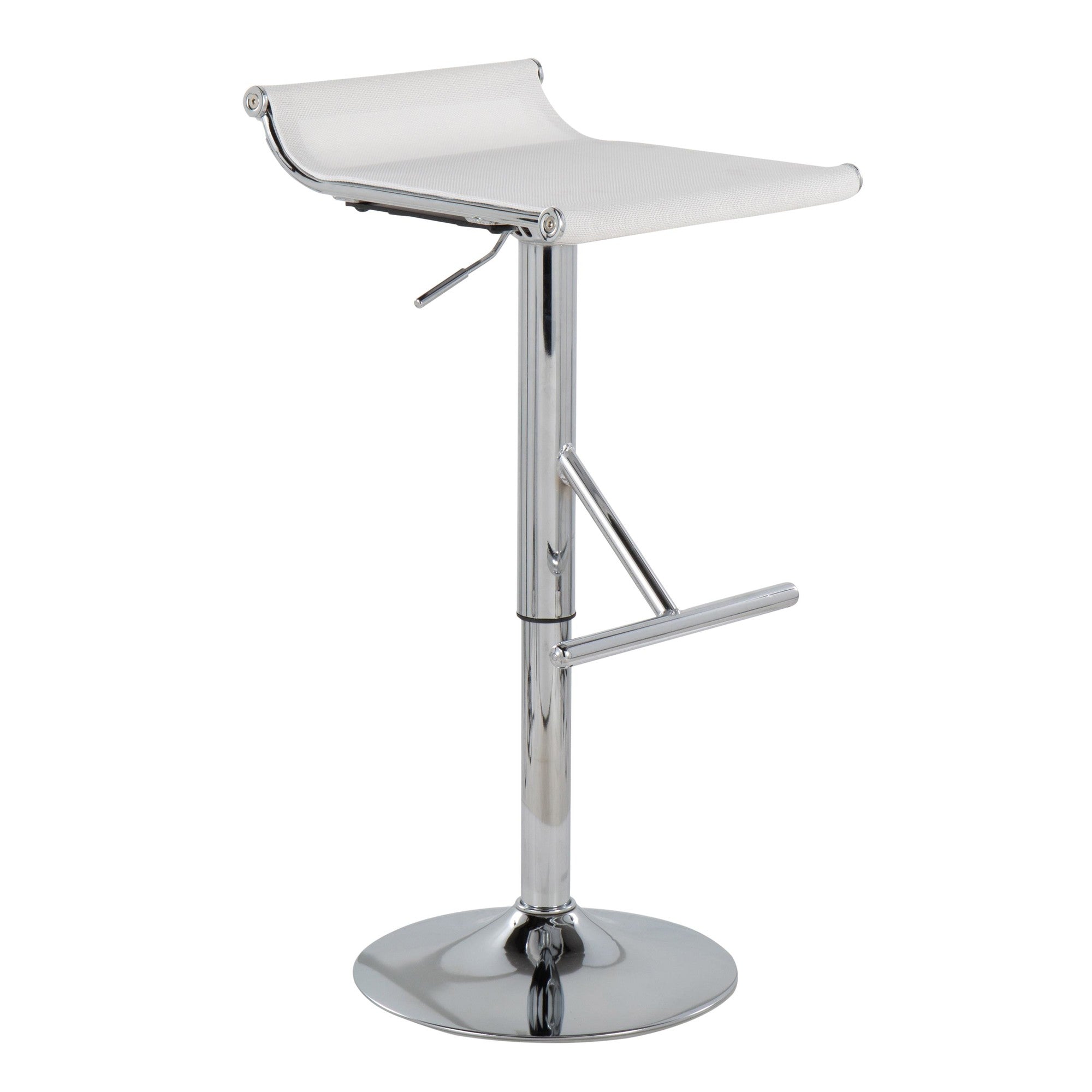 Mirage Ale Adjustable Barstool - Chrome, White Mesh