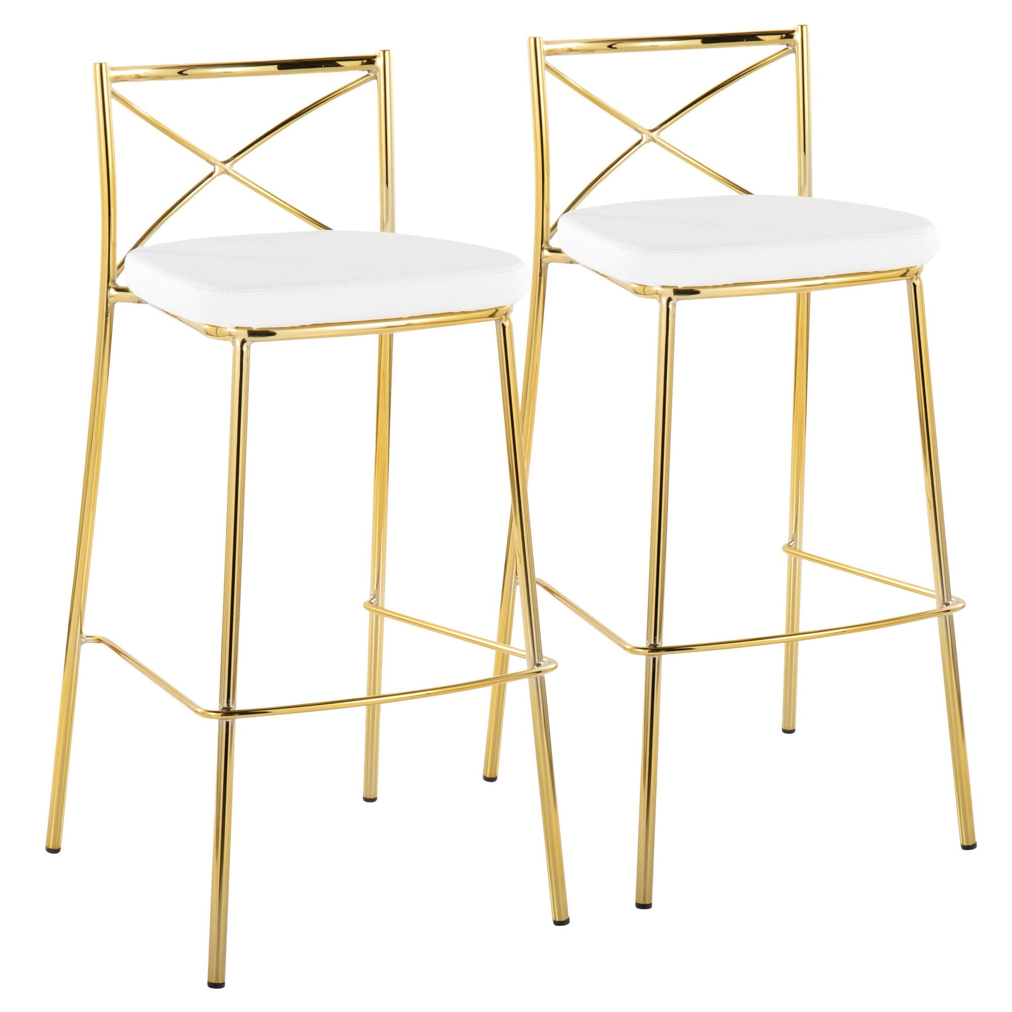 Modern Charlotte 30" Fixed-Height Barstool - Set of 2 - Gold Metal, White PU