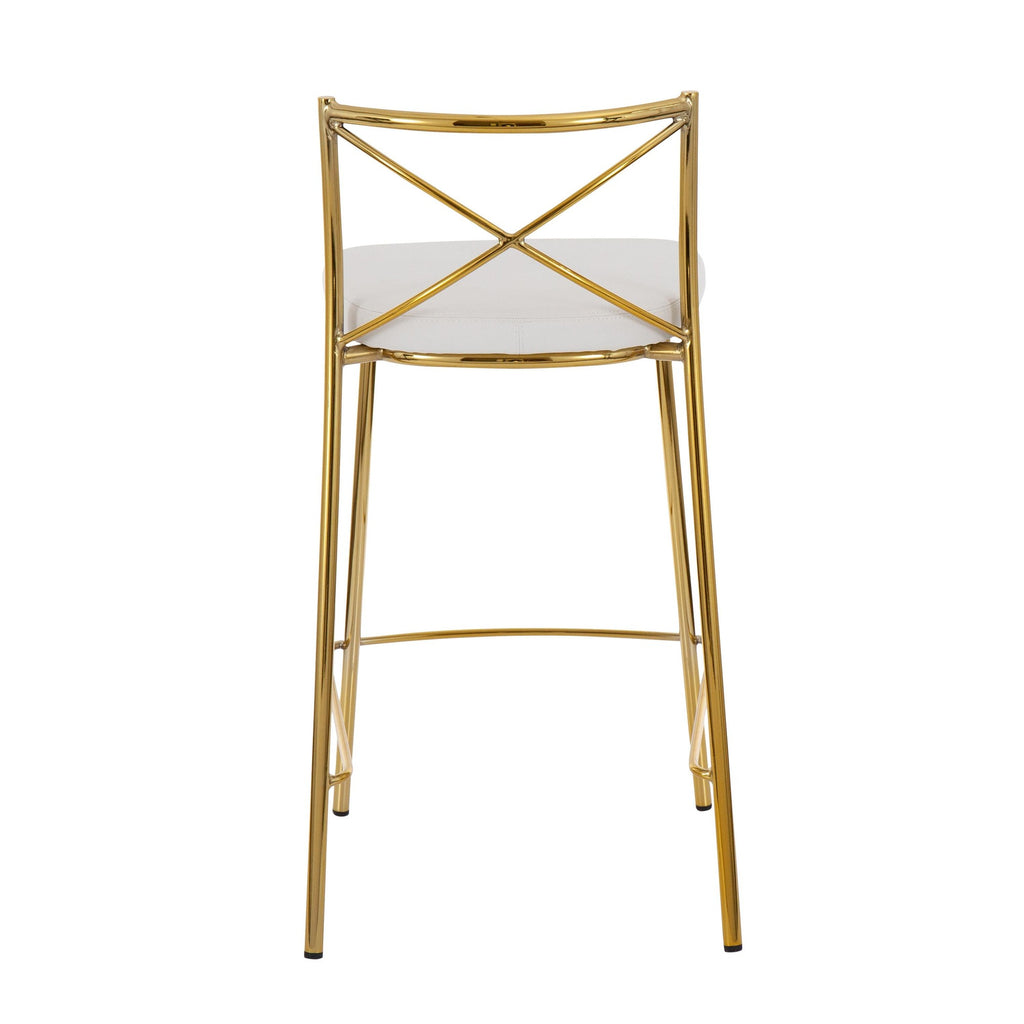 Modern Charlotte 25" Fixed-Height Counter Stool - Set of 2 - Gold Metal, White PU
