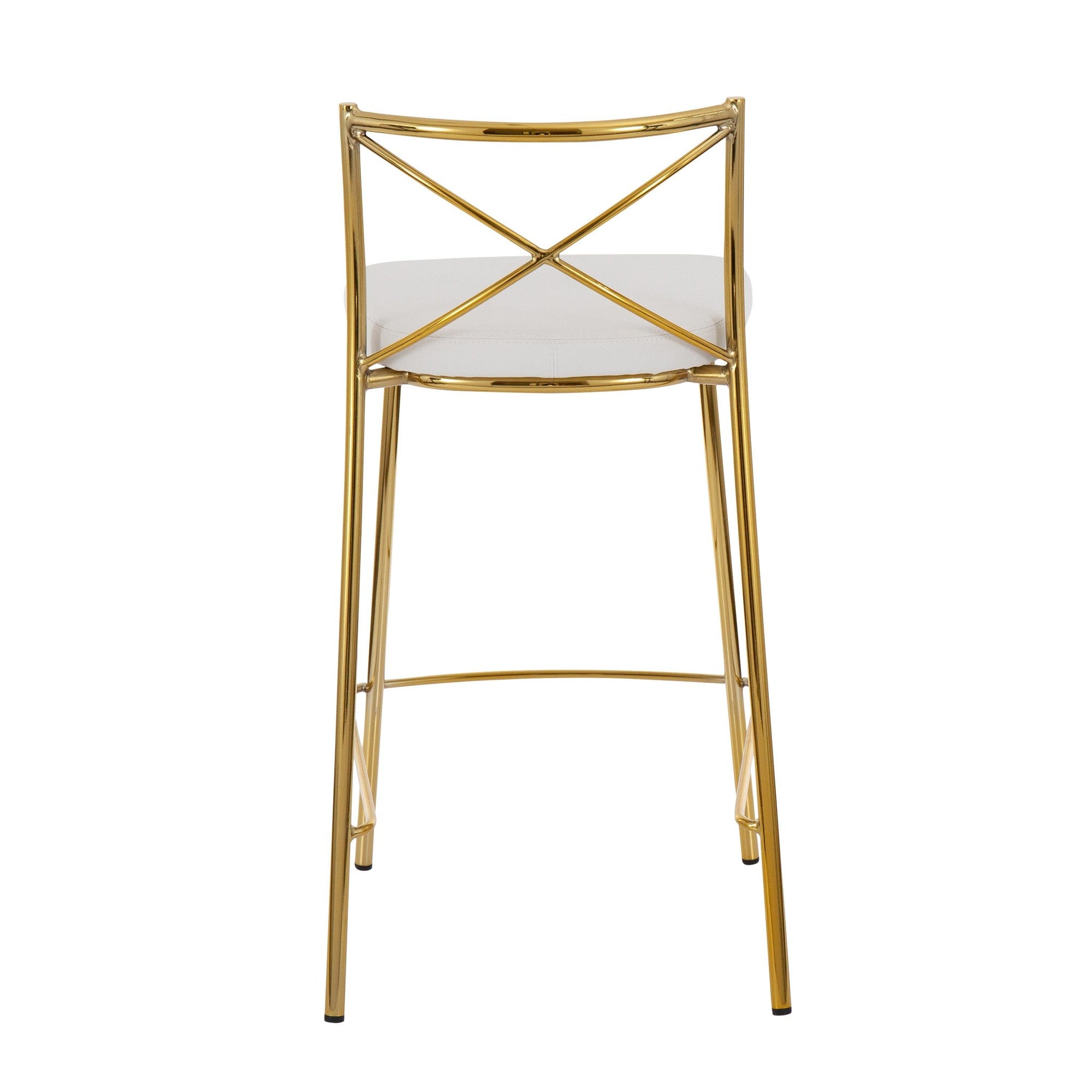 Modern Charlotte 25" Fixed-Height Counter Stool - Set of 2 - Gold Metal, White PU