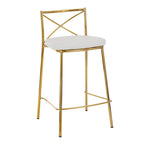 Modern Charlotte 25" Fixed-Height Counter Stool - Set of 2 - Gold Metal, White PU