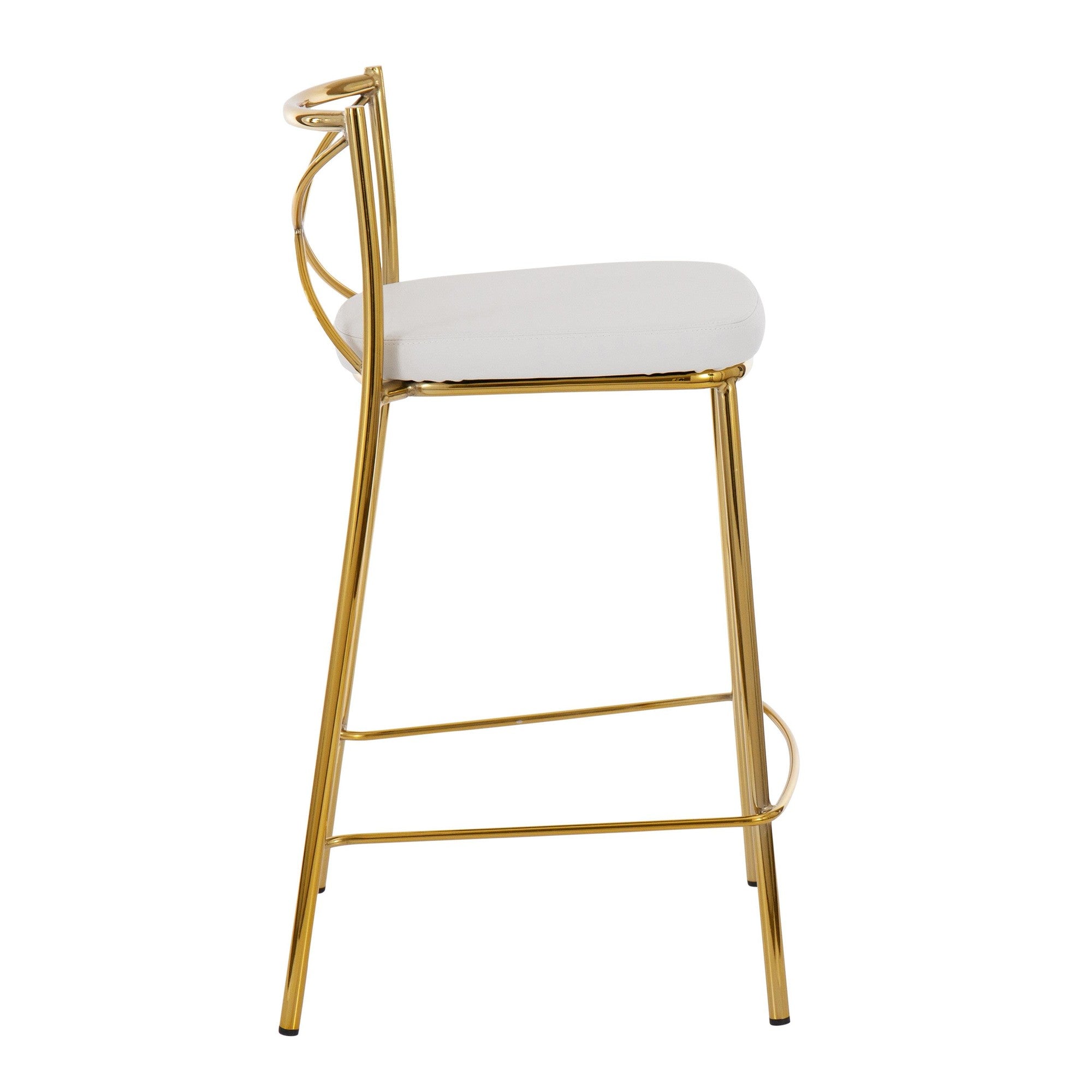 Modern Charlotte 25" Fixed-Height Counter Stool - Set of 2 - Gold Metal, White PU