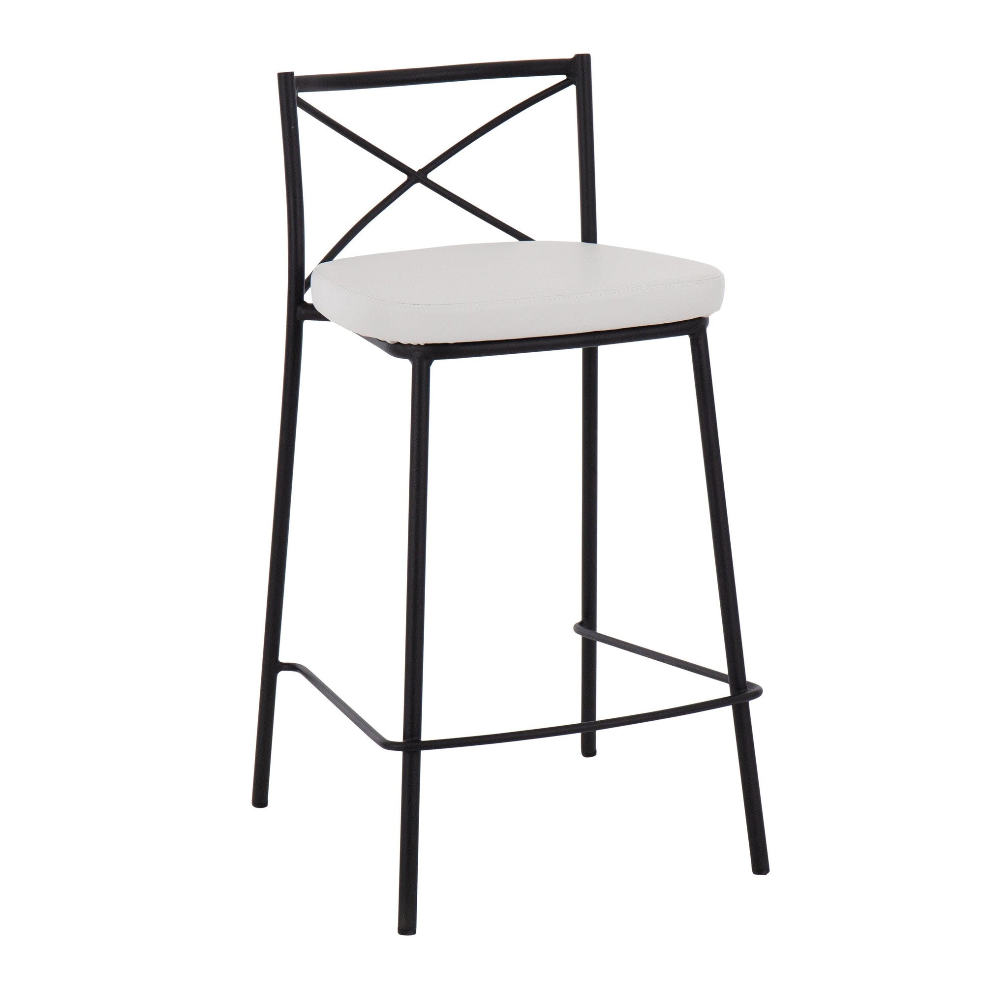 Modern Charlotte 25" Fixed-Height Counter Stool - Set of 2 - Black Metal, White PU