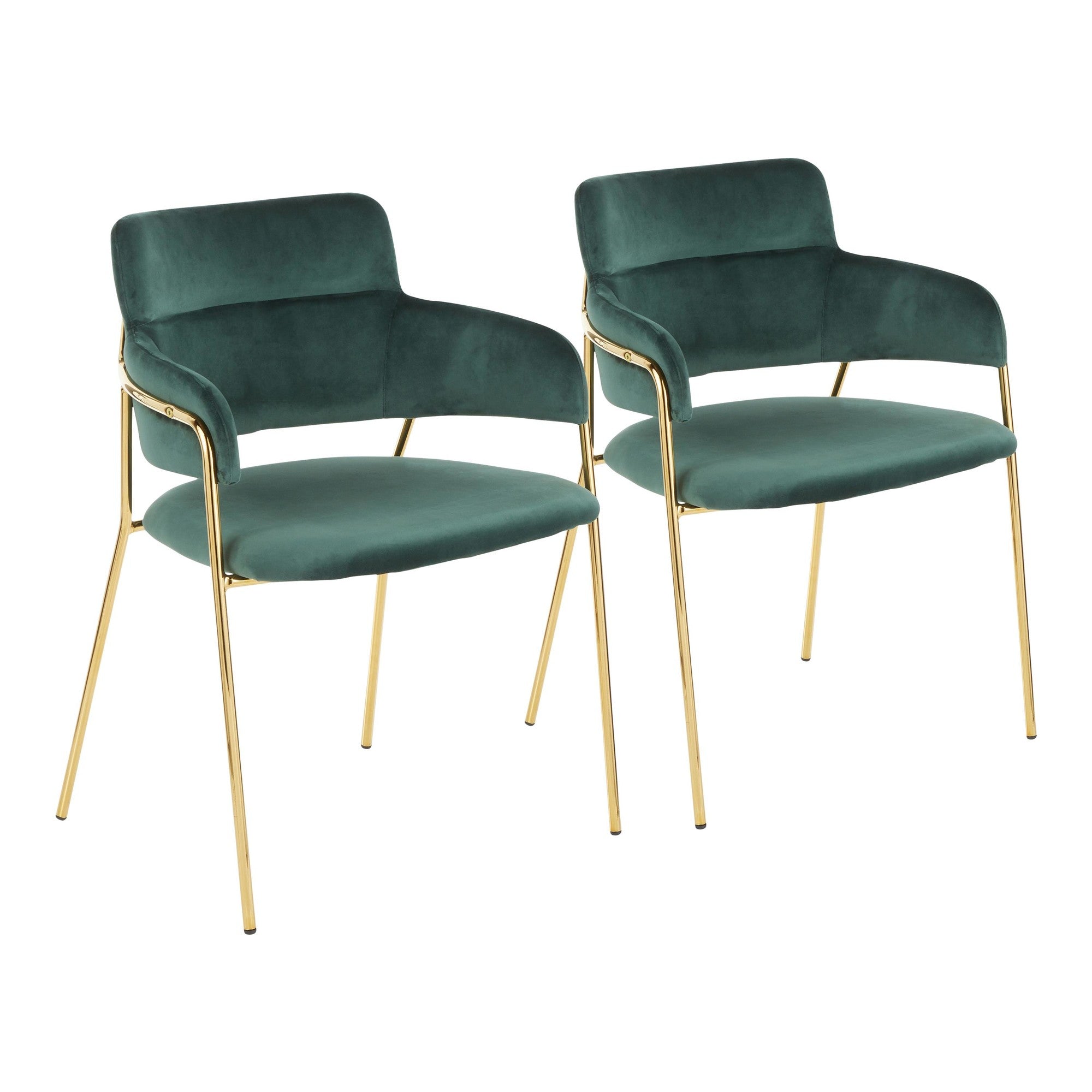 Napoli Chair - Set of 2 - Gold Metal, Emerald Green Velvet