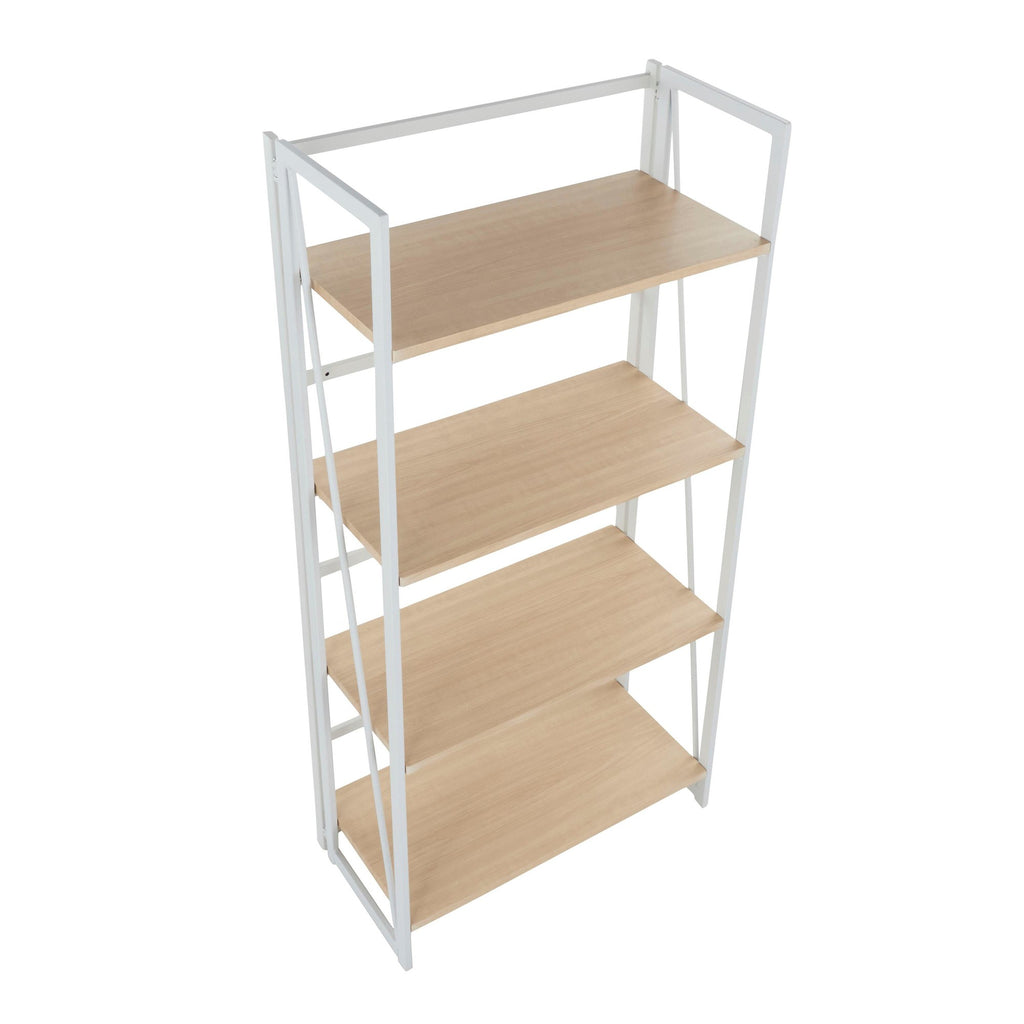 Dakota Bookcase - White Painted Metal, Natural Wood