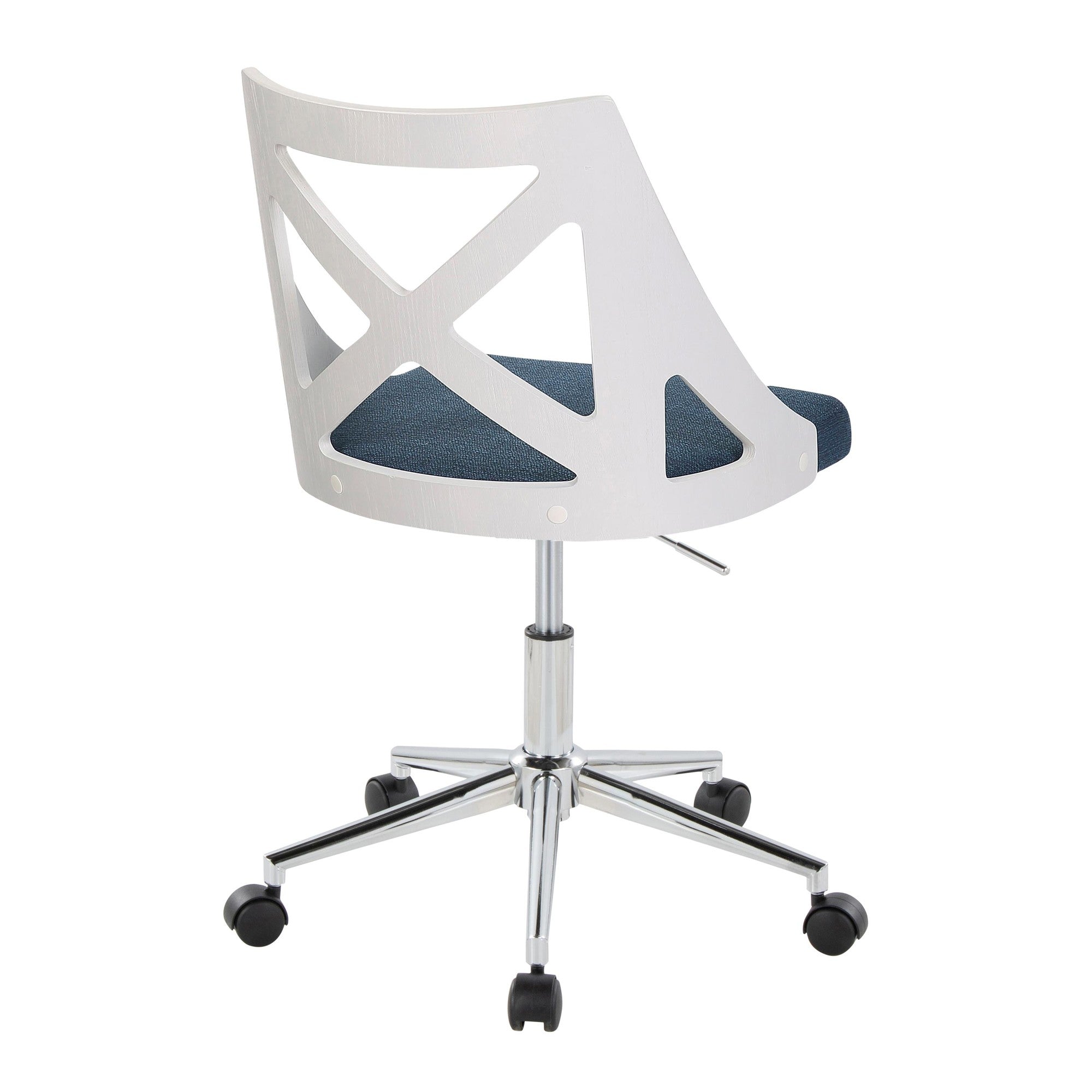 Charlotte Office Chair - Chrome Metal, White Textured Wood, Blue Fabric