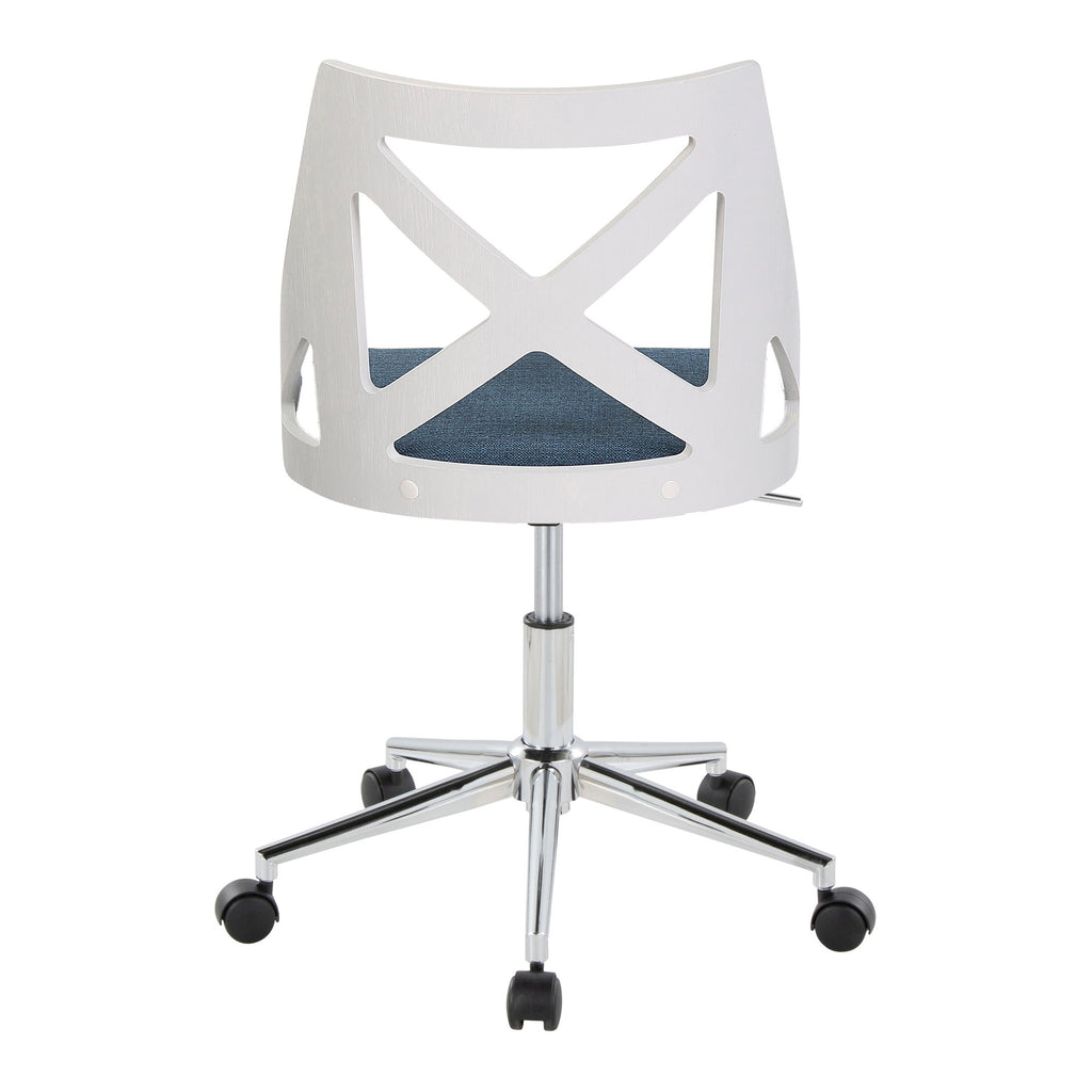 Charlotte Office Chair - Chrome Metal, White Textured Wood, Blue Fabric