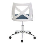 Charlotte Office Chair - Chrome Metal, White Textured Wood, Blue Fabric