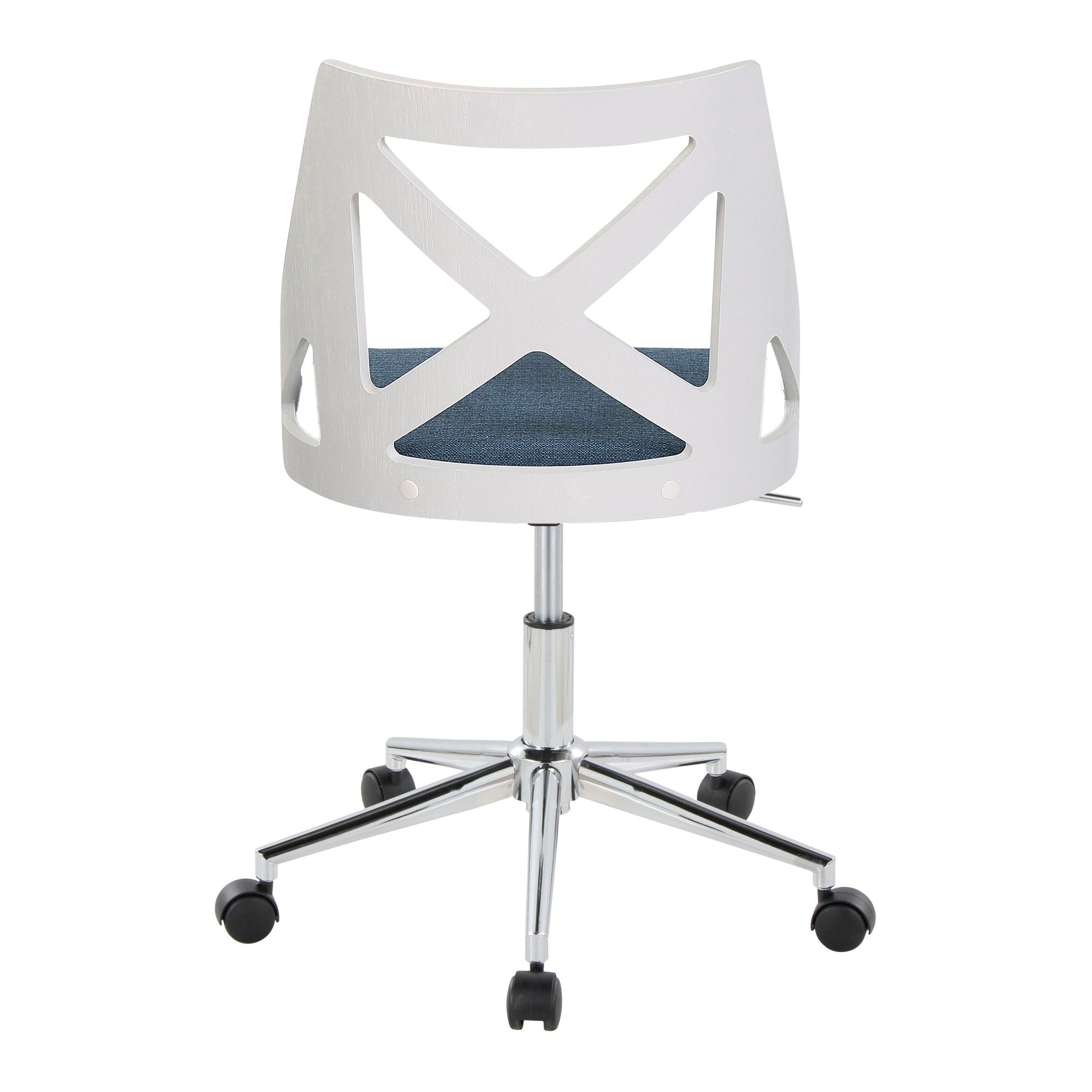 Charlotte Office Chair - Chrome Metal, White Textured Wood, Blue Fabric