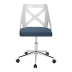 Charlotte Office Chair - Chrome Metal, White Textured Wood, Blue Fabric