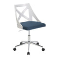 Charlotte Office Chair - Chrome Metal, White Textured Wood, Blue Fabric