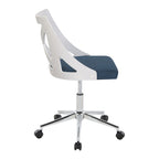 Charlotte Office Chair - Chrome Metal, White Textured Wood, Blue Fabric