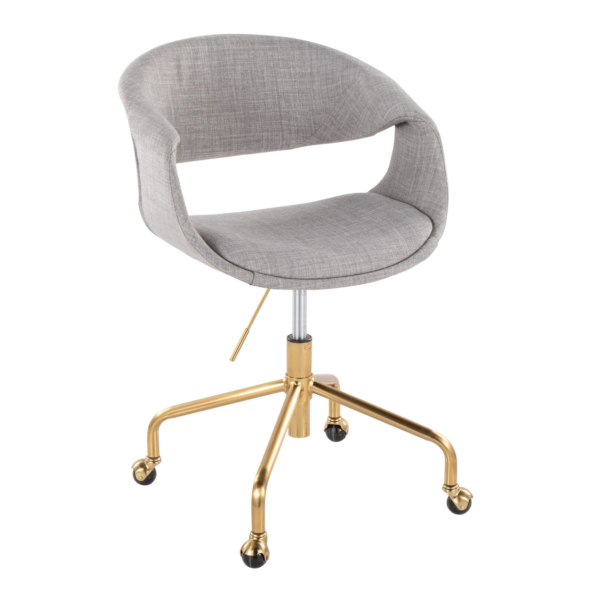 Curvo Upholstered 4-star Task Chair - Gold Metal, Grey Fabric