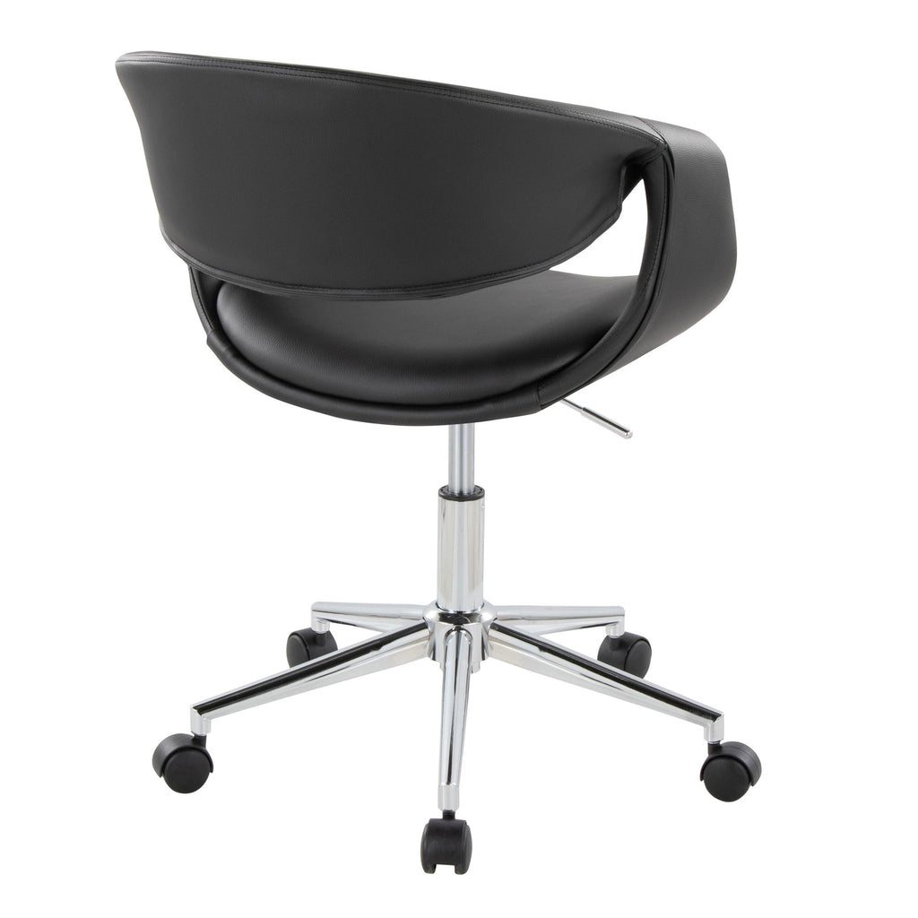 Curvo Upholstered 5-star Task Chair - Chrome Metal, Black PU