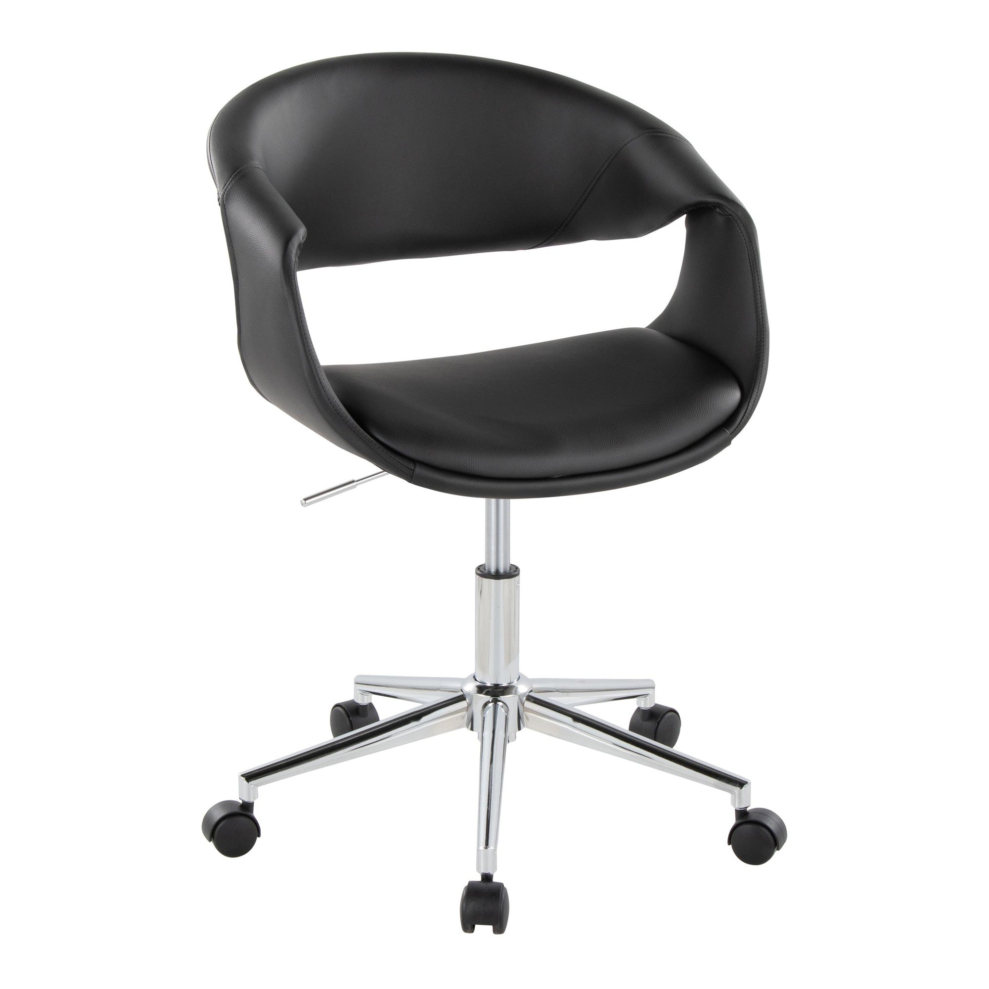 Curvo Upholstered 5-star Task Chair - Chrome Metal, Black PU